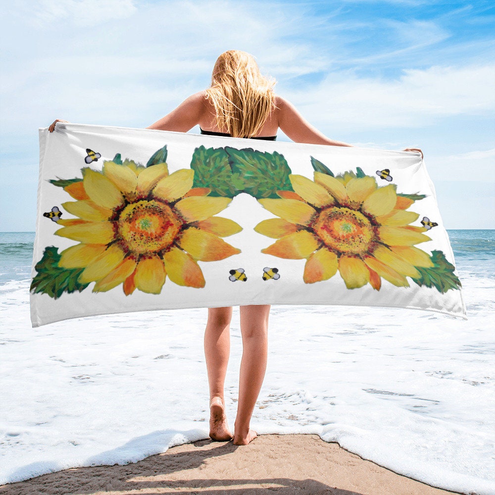 Yellow floral towel,fall towels,housewares,decor,botanical towels,guest towels,beach towels,kids bath towels,floral towels