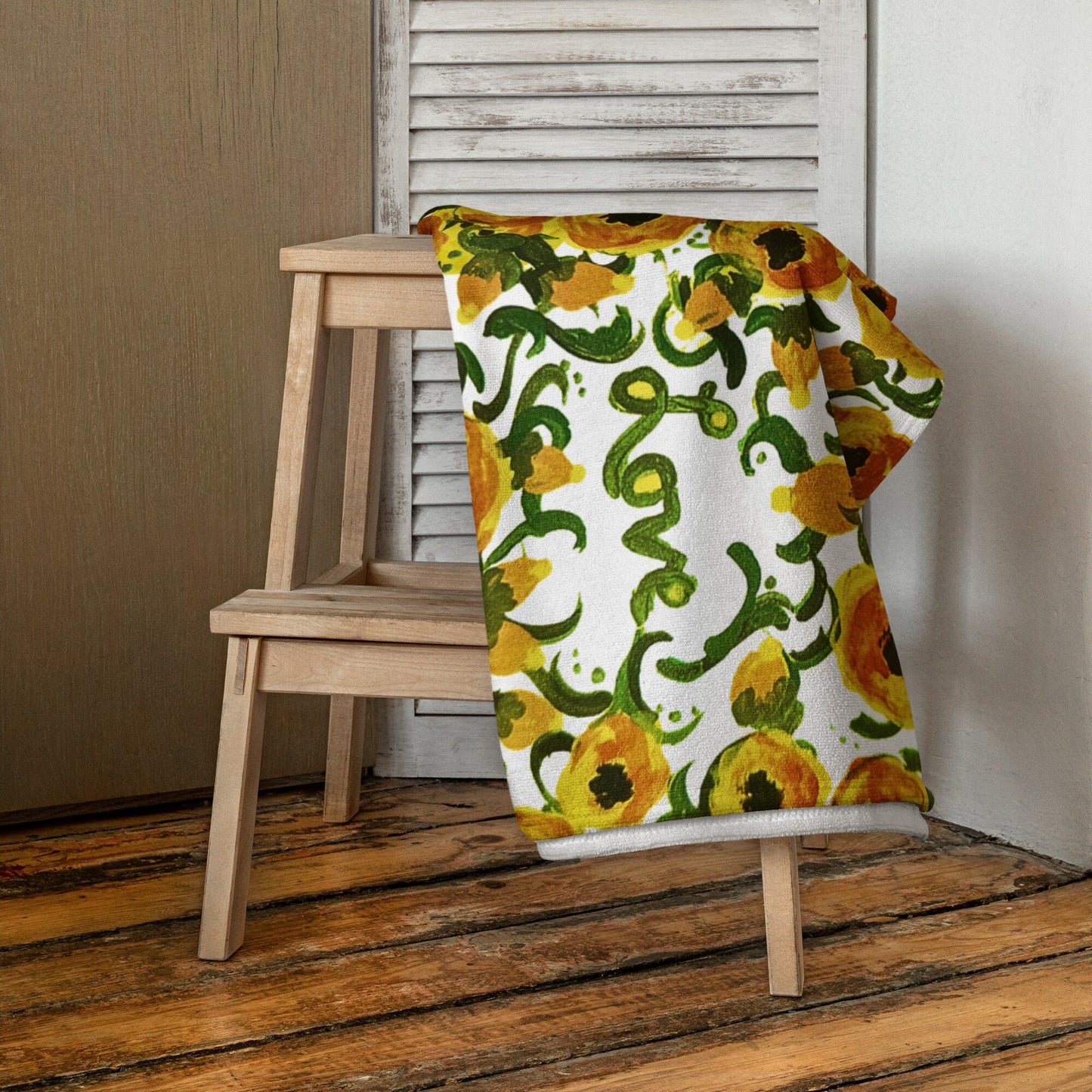 Yellow love beach towel,floral decor,bathroom towel,hanging towel,guest towel,botanical towel,baby towel,gym towel,printed towel,fall towel