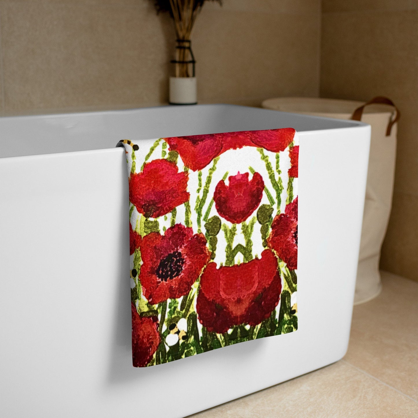 Red poppies beach towel,floral decor,botanical towels,bathroom towel,guest towel,pool towel,vacation towel,housewares,floral towels