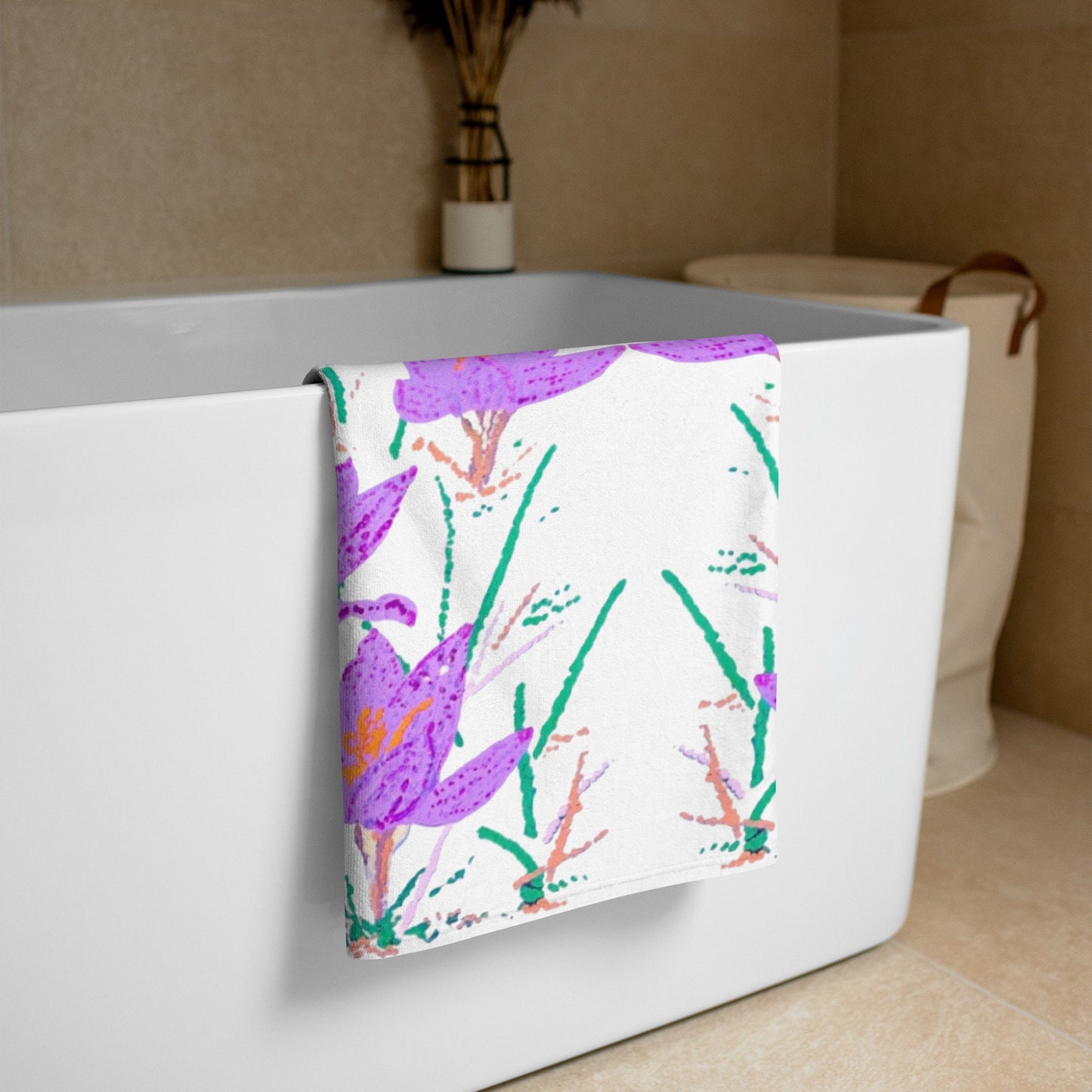 Crocus flower beach towel,botanical towels,floral decor,housewares,kids bath towel,pool towel,vacation towel,vintage towel,bath towels