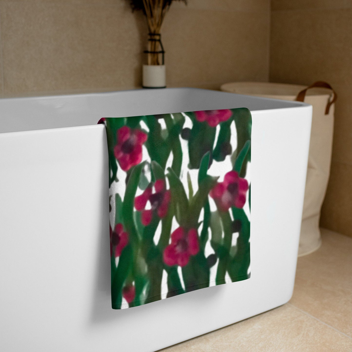 Red floral dragonfly beach towels,botanical towels,housewares,floral decor,guest towels,vacation towel,pool towel,bathroom towels