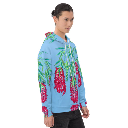 Weeping Bottle Brush Unisex Hoodie,hoodie with pockets,red floral hoodie,pullover hoodie,red flower,fall hoodie,trending hoodie