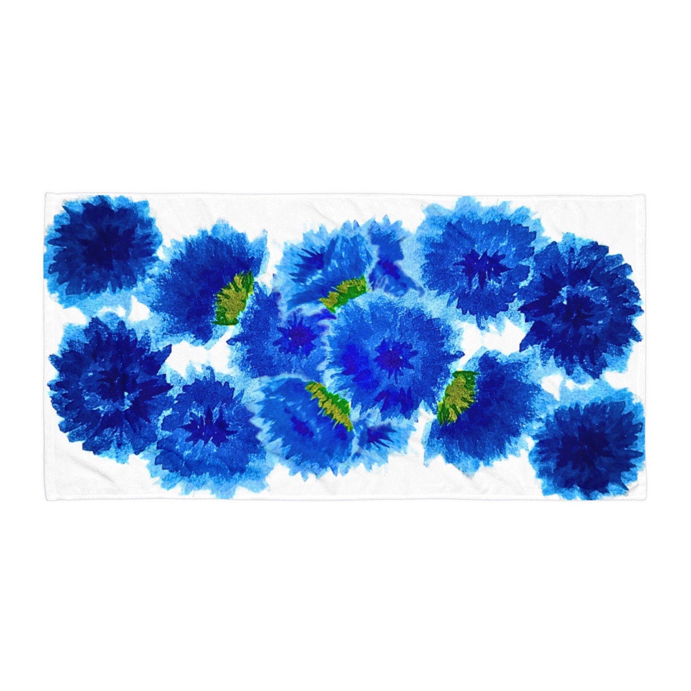 Blue Bachelors Button Towel,fall towel,bath towel,botanical towel,housewares,decor,pool towel,guest towel,gym towel,kids bath towel