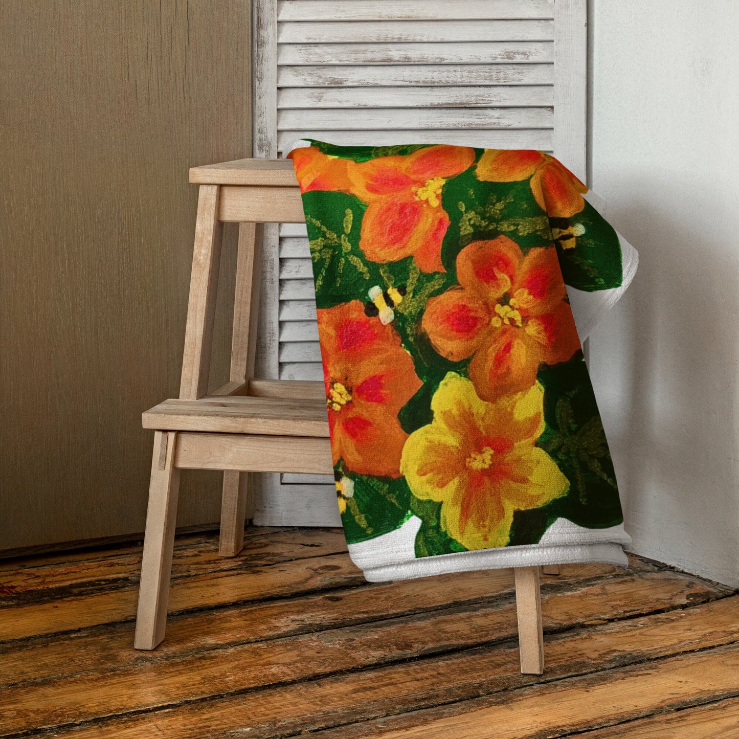 Orange floral towel,bath towel,botanical towel,housewares,decor,pool towel,beach towels,kids bath towel,gym towel,guest towel,bathroom towel