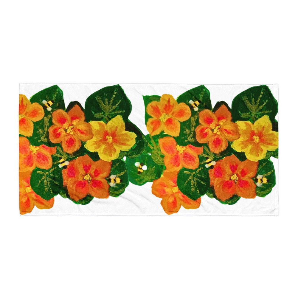 Orange floral towel,bath towel,botanical towel,housewares,decor,pool towel,beach towels,kids bath towel,gym towel,guest towel,bathroom towel
