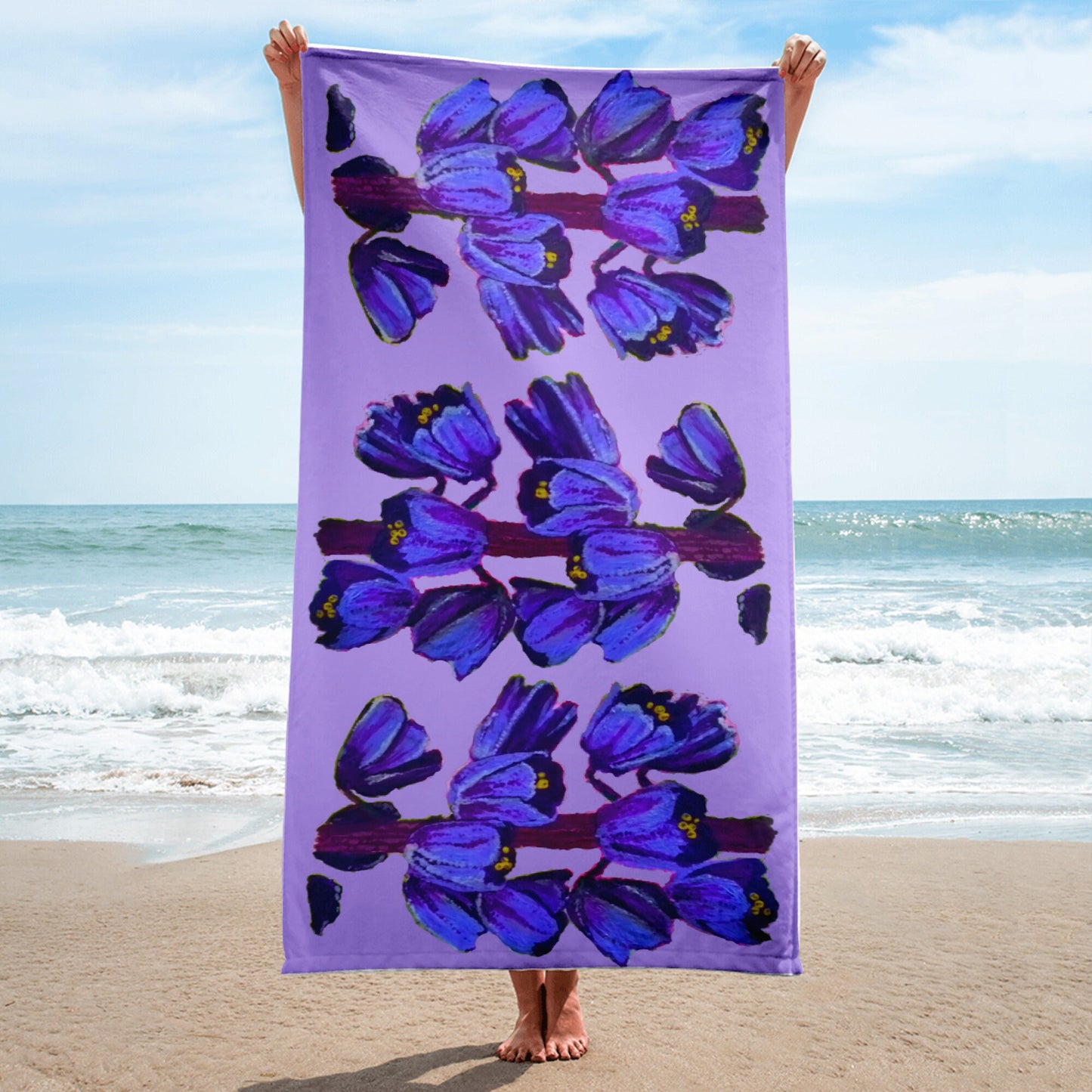 Purple floral towel,bath towel,botanical towel,housewares,decor,pool towel,beach towels,kids bath towel,guest towel,nature lover gift