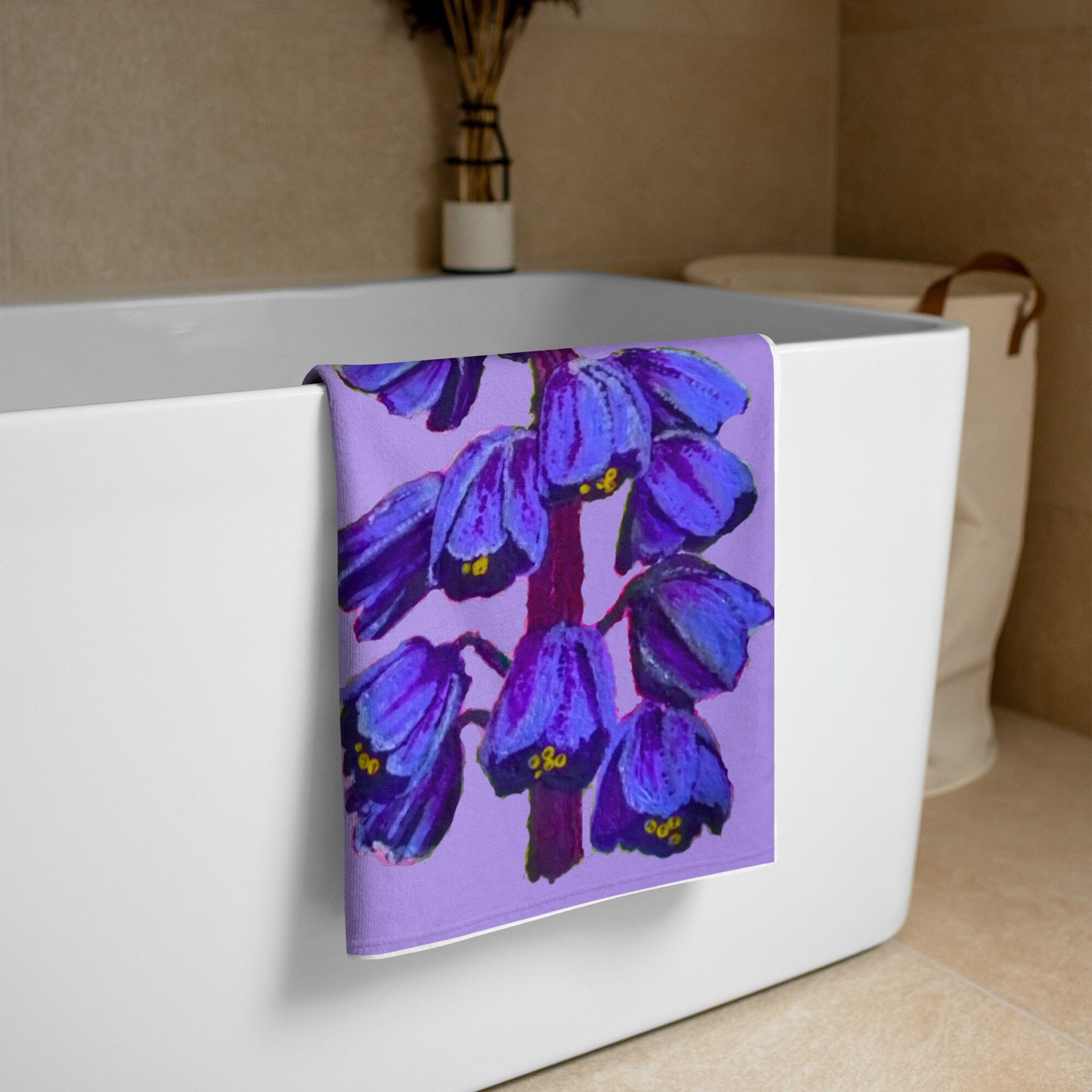 Purple floral towel,bath towel,botanical towel,housewares,decor,pool towel,beach towels,kids bath towel,guest towel,nature lover gift