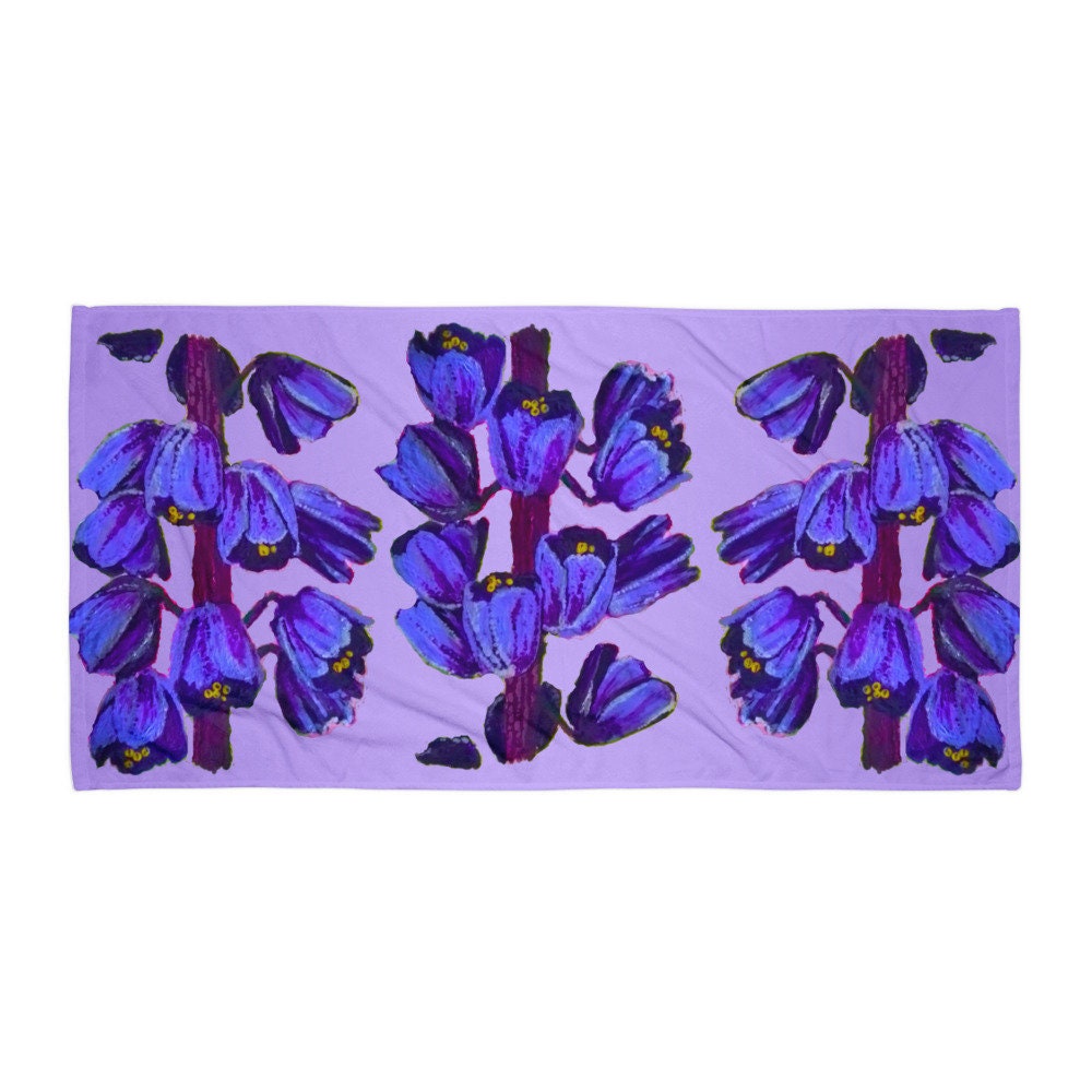 Purple floral towel,bath towel,botanical towel,housewares,decor,pool towel,beach towels,kids bath towel,guest towel,nature lover gift