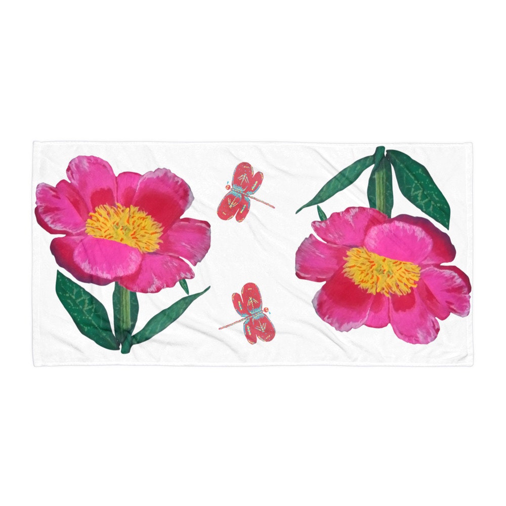 Pink flowers towel,bath towels,botanical towel,housewares,floral decor,kids bath towels,beach towel,guest towel,nature lovers gift,gym towel