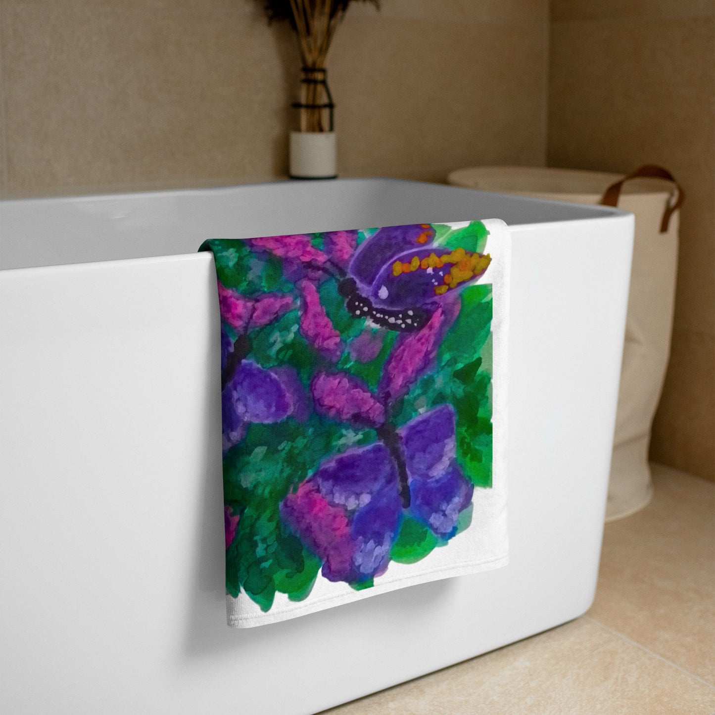 Butterfly garden floral towel,fall towels,botanical towels,kids bath towels,housewares,decor,beach towels,gym towels,guest towels,decorative