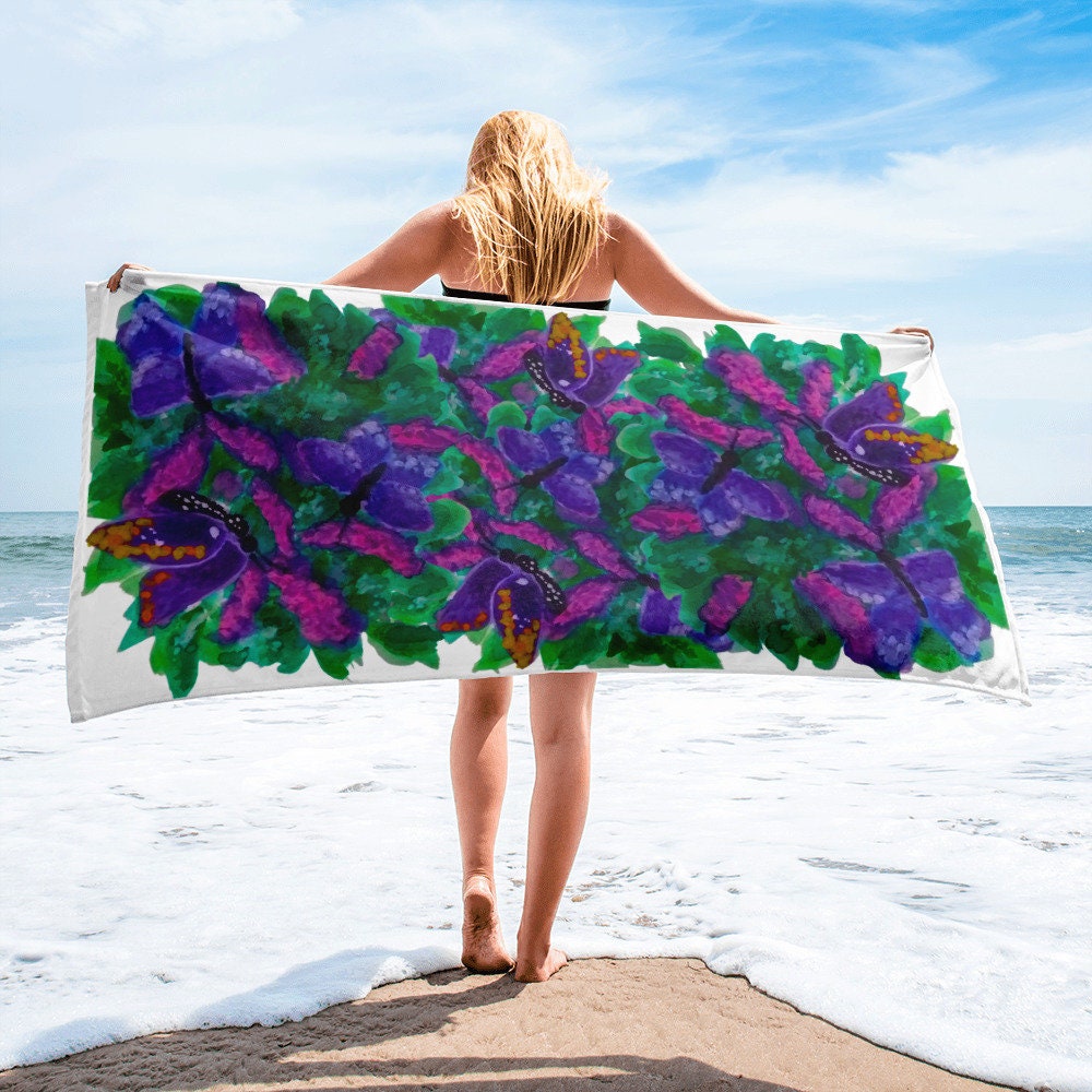 Butterfly garden floral towel,fall towels,botanical towels,kids bath towels,housewares,decor,beach towels,gym towels,guest towels,decorative