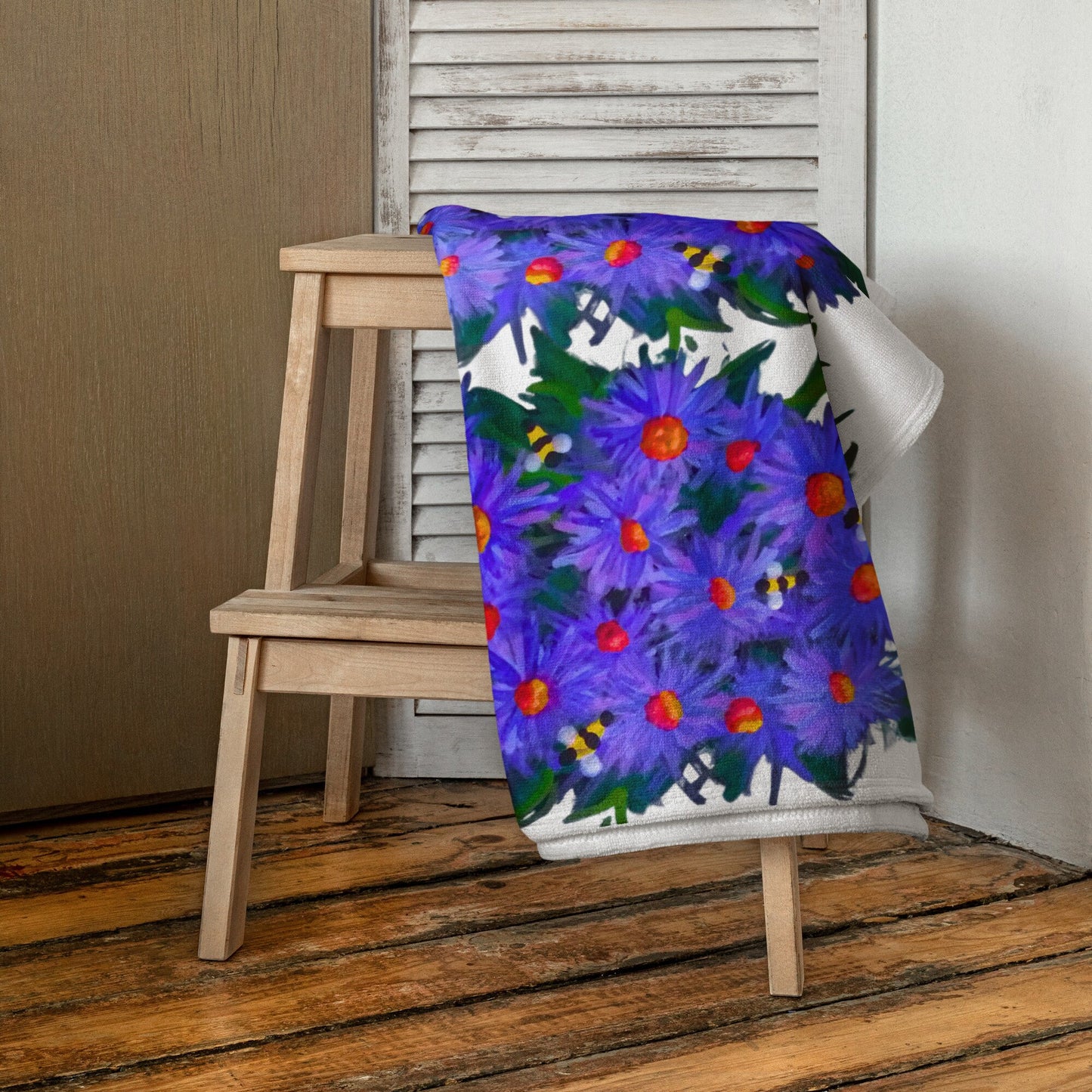 Aster floral towel,bath towels,housewares,decor,botanical towels,kids bath towels,guest towels,beach towels,vacation towels,gym towels