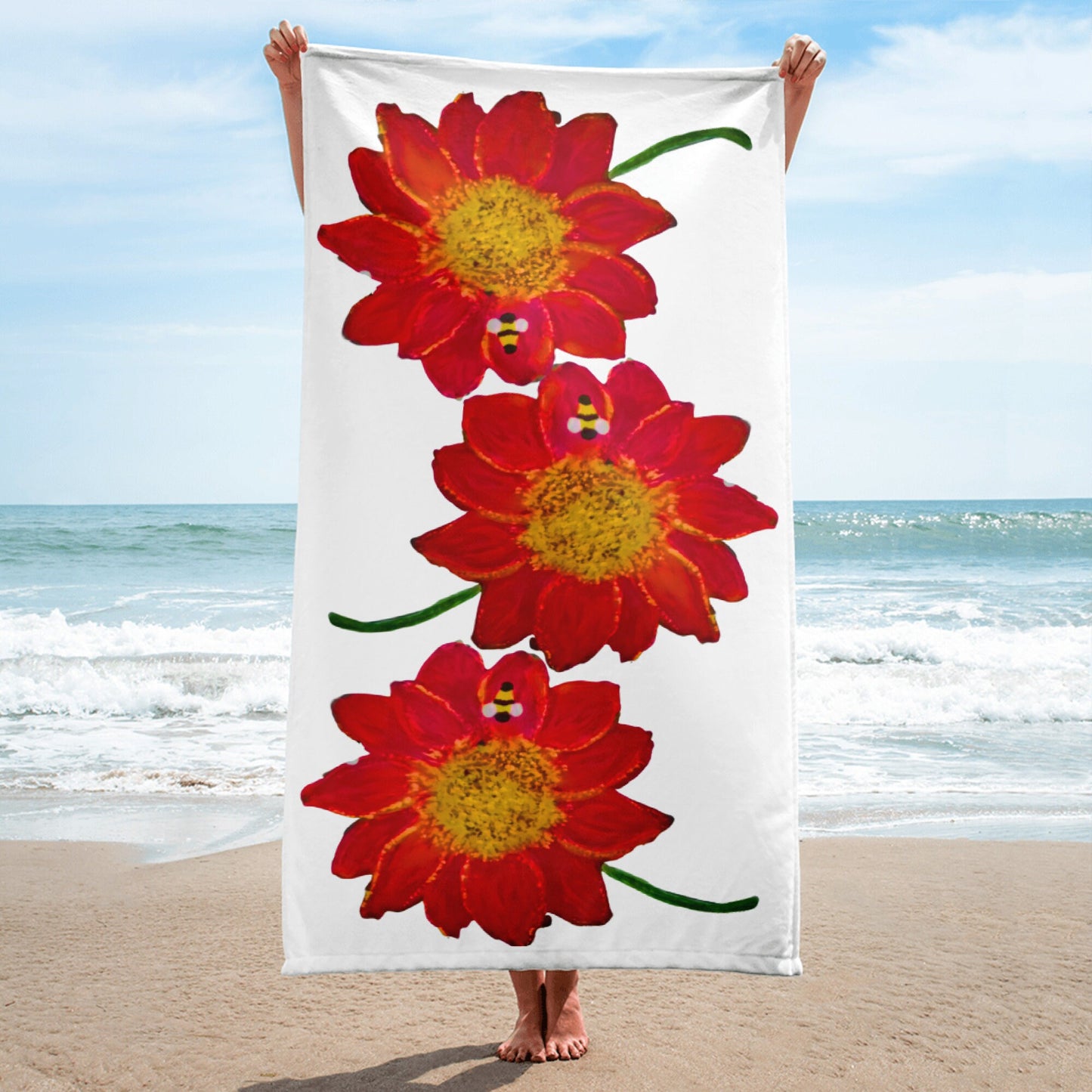 Red floral towel,fall towels,botanical towels,housewares,decor,beach towels,kids bath towels,guest towels,gym towels,nature lovers gift