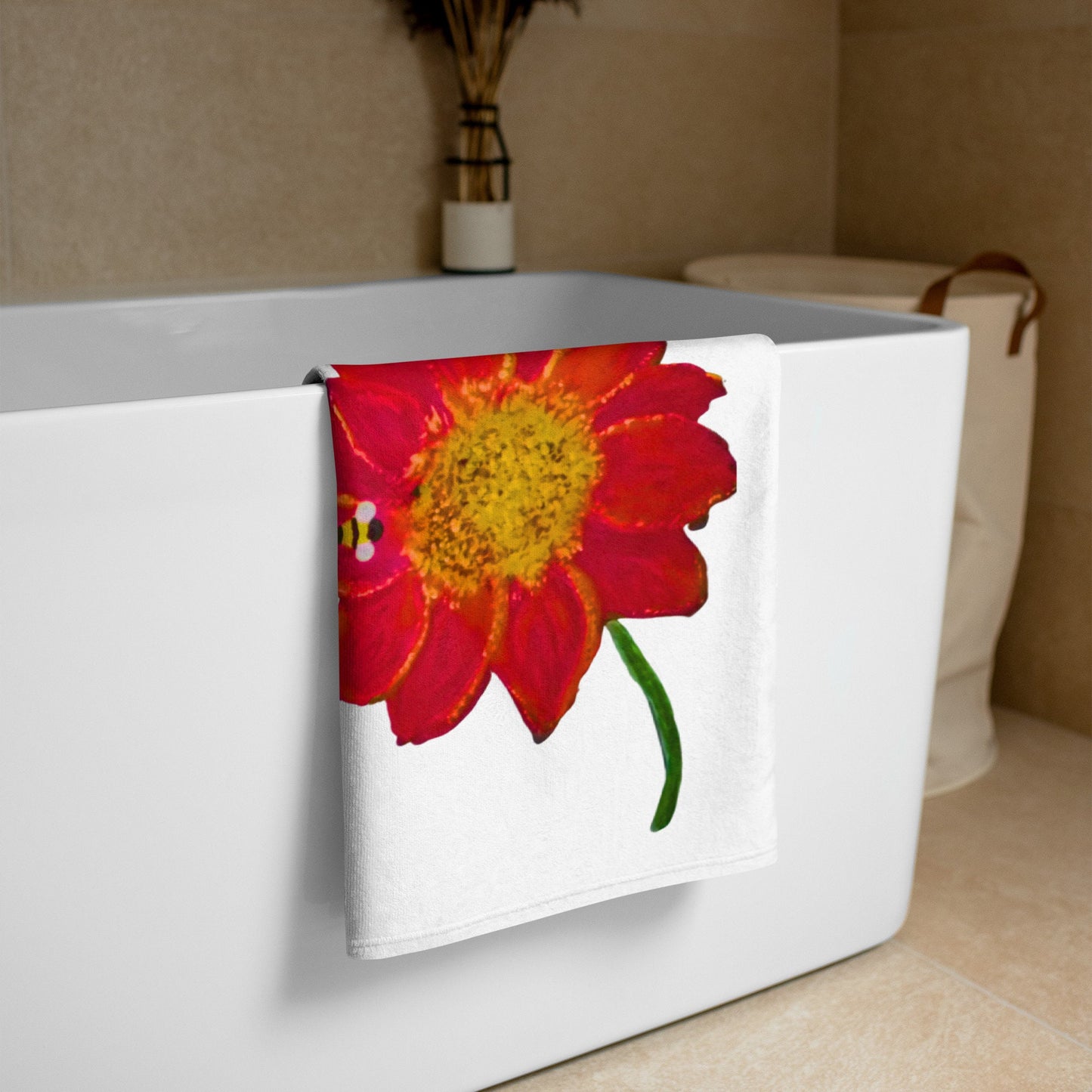 Red floral towel,fall towels,botanical towels,housewares,decor,beach towels,kids bath towels,guest towels,gym towels,nature lovers gift