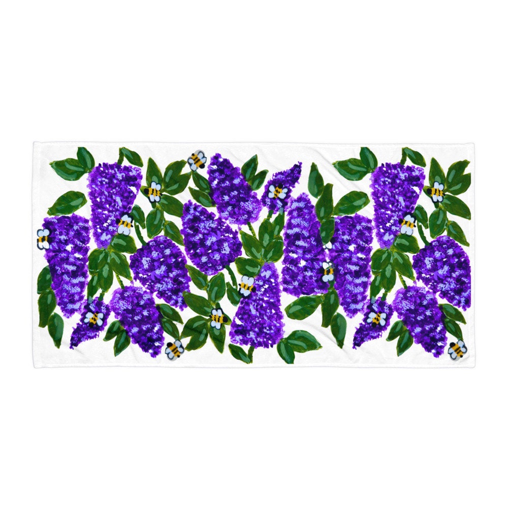 Lilac floral bath towel,botanical towel,fall towels,housewares,decor,beach towels,kids bath towels,guest towels,gym towels,nature lovers gif