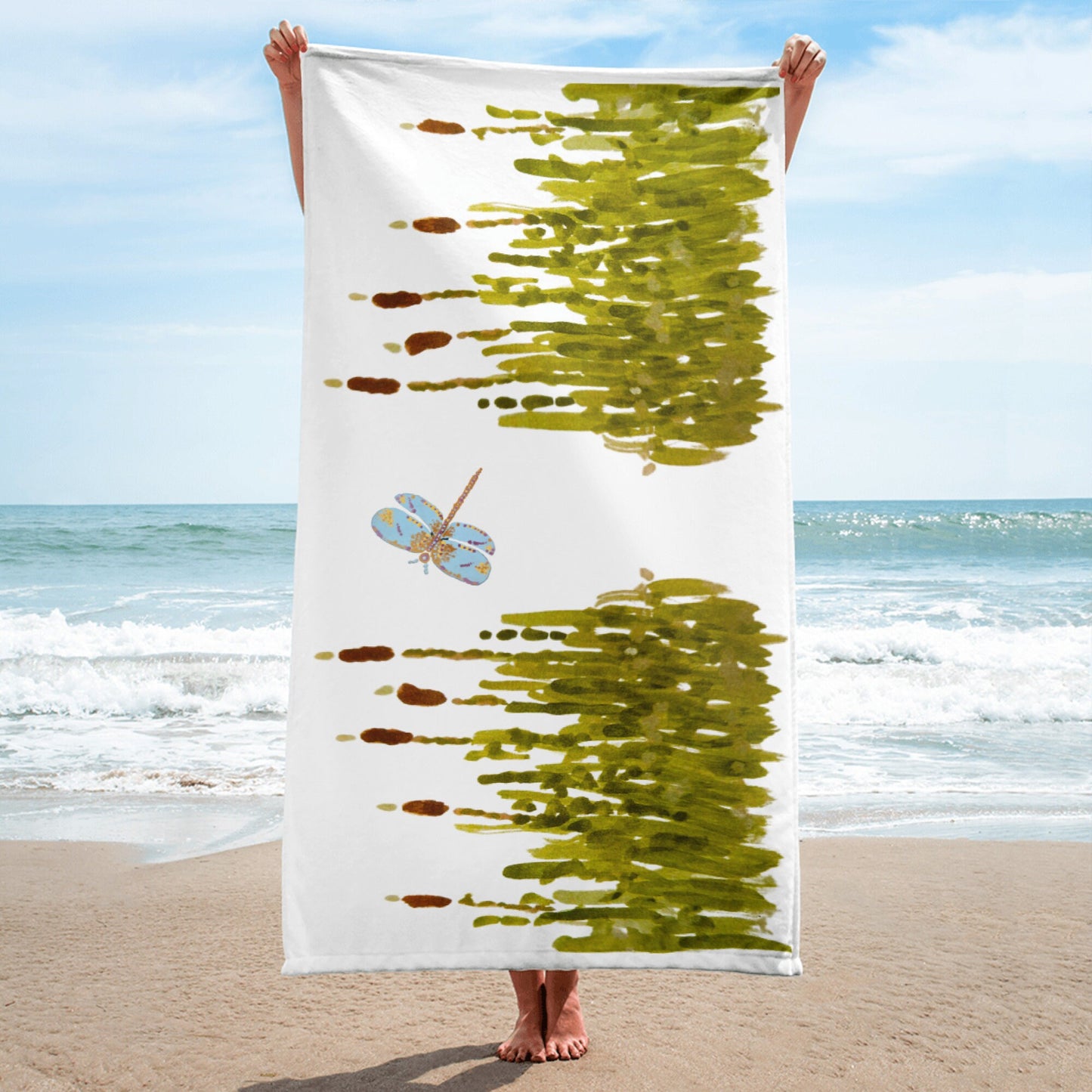Cattails floral bath towel,botanical towel,fall towels,housewares,decor,beach towels,kids bath towels,guest towels,gym towels,nature lovers