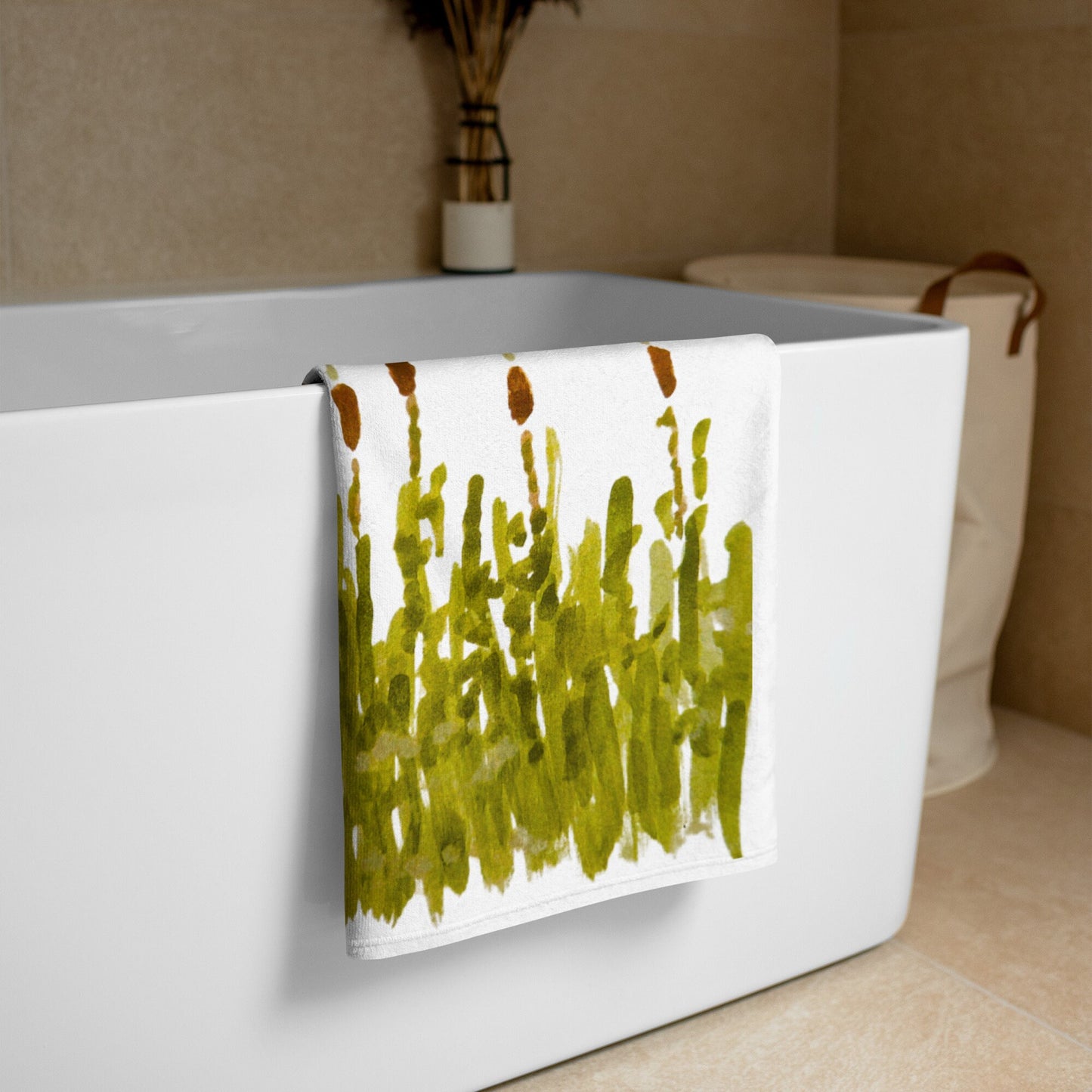 Cattails floral bath towel,botanical towel,fall towels,housewares,decor,beach towels,kids bath towels,guest towels,gym towels,nature lovers
