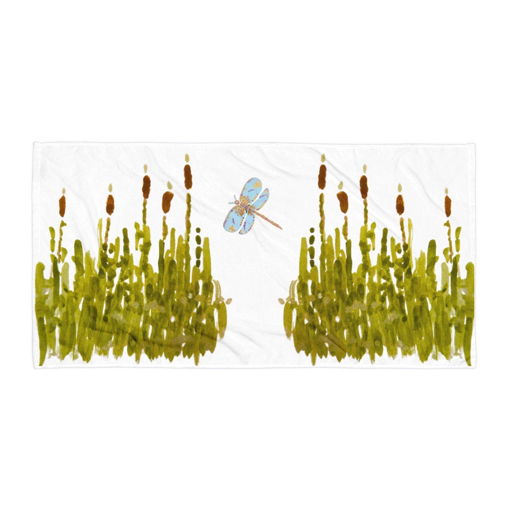 Cattails floral bath towel,botanical towel,fall towels,housewares,decor,beach towels,kids bath towels,guest towels,gym towels,nature lovers