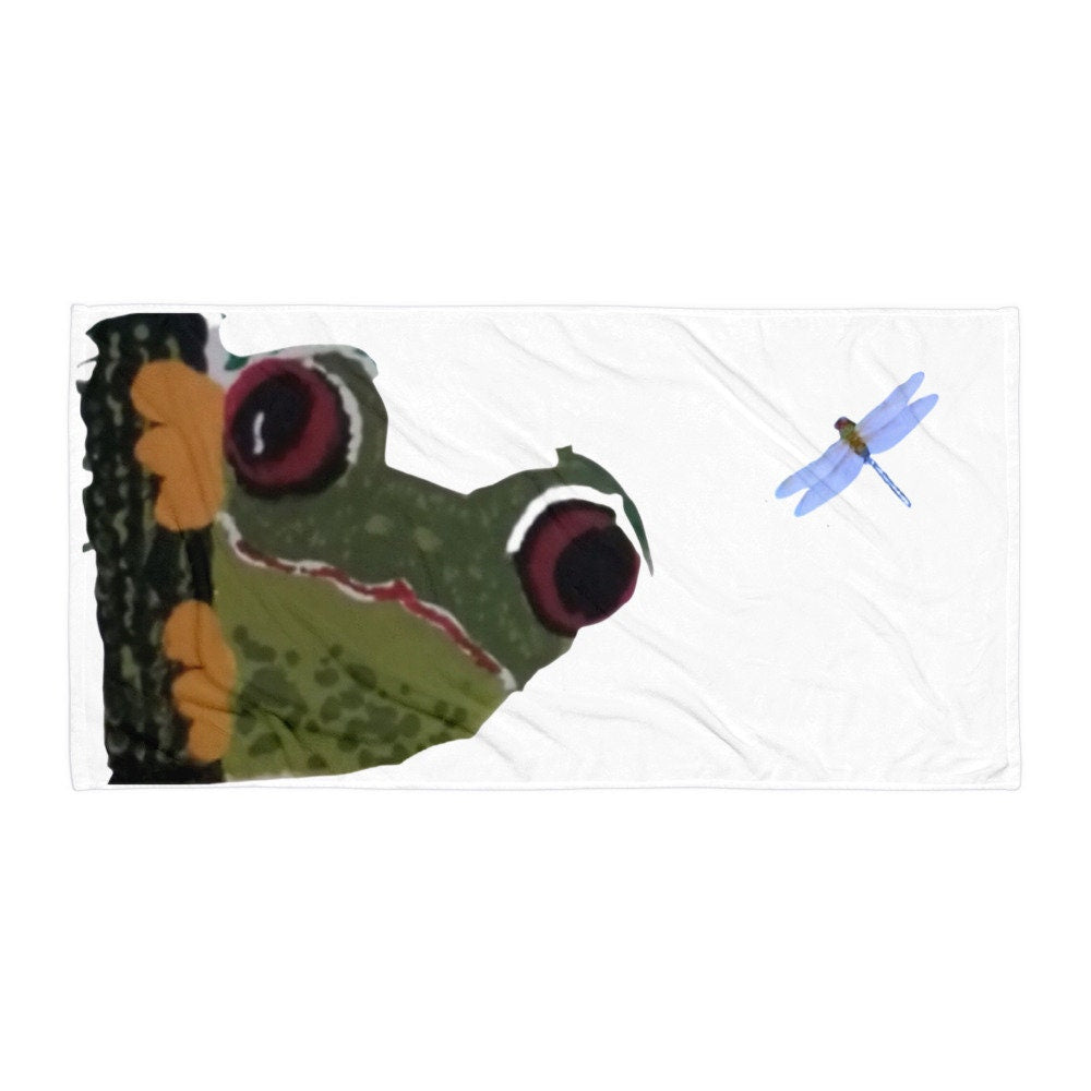 Frog lovers towel,fall towels,housewares,decor,beach towels,kids bath towels,guest towels,gym towels,nature lovers gift,dragonfly lover gift