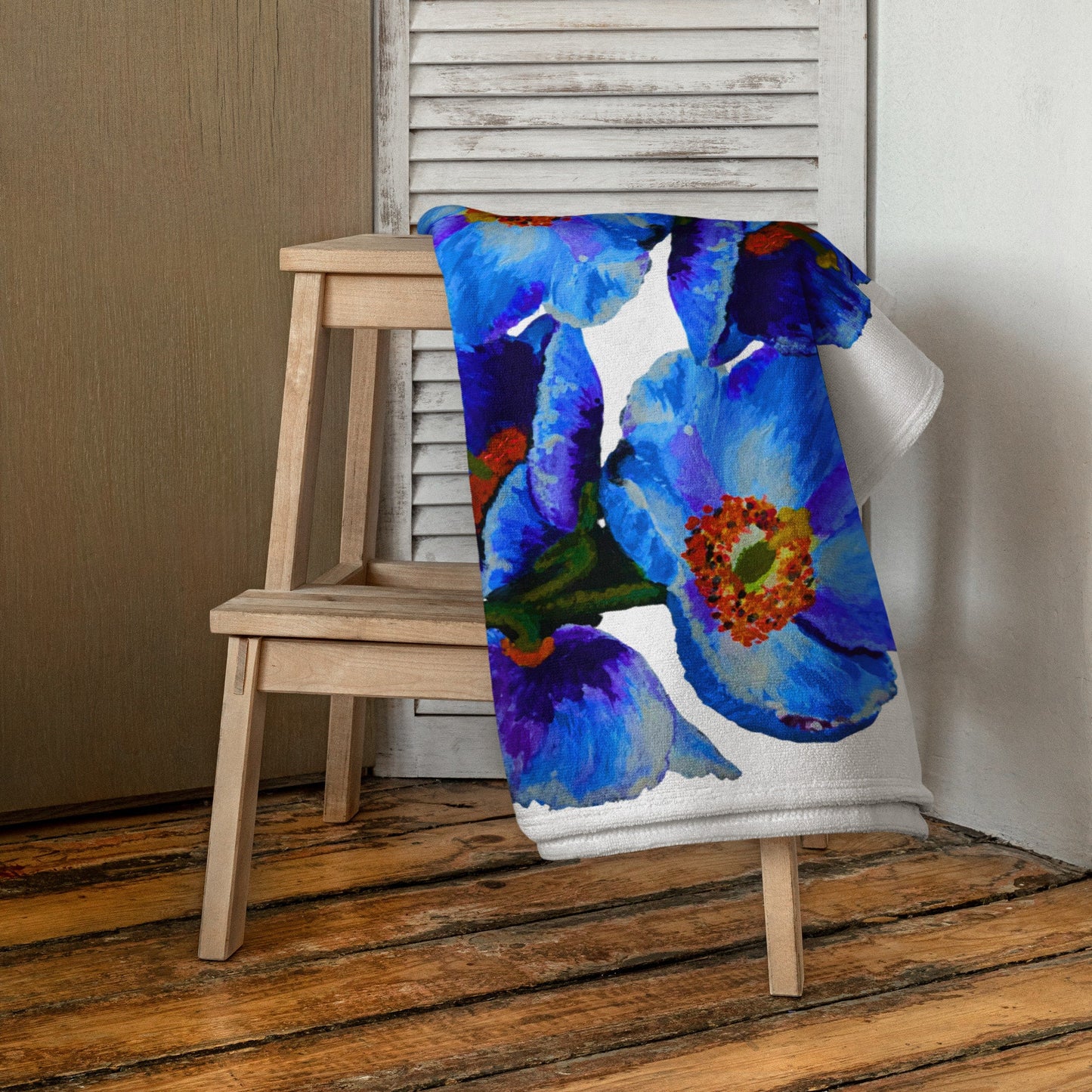 Brilliant blue floral bath towel,fall towels,housewares,decor,beach towels,kids bath towels,guest towels,botanical towels,nature lovers gift