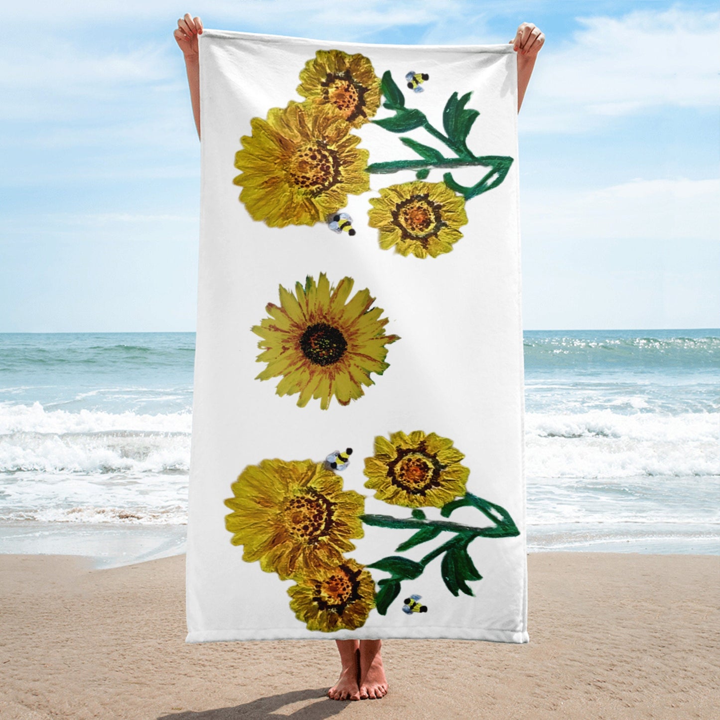 Marigolds floral bath towel,fall towels,botanical towels,housewares,decor,beach towels,kids bath towels,guest towels,nature lovers gift