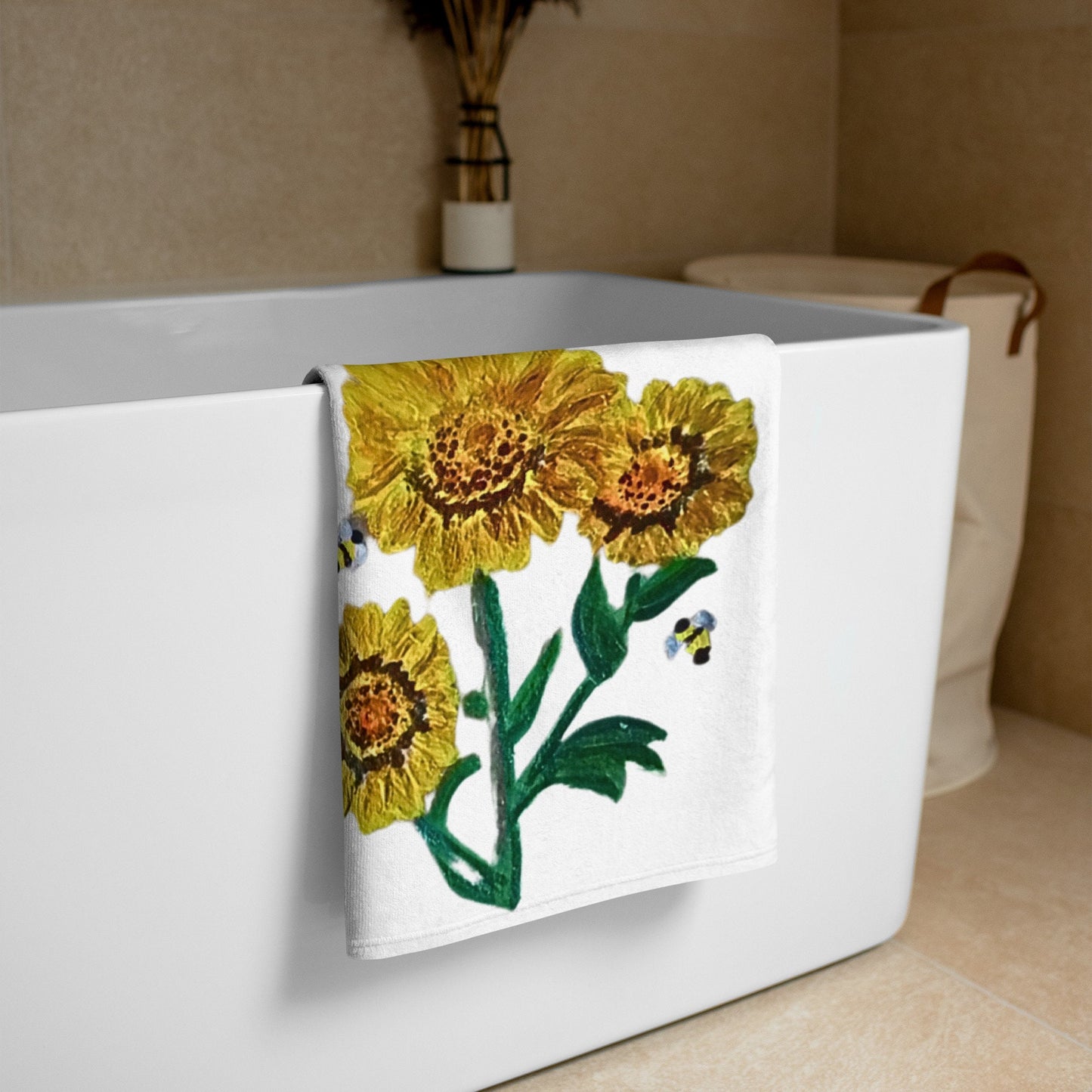 Marigolds floral bath towel,fall towels,botanical towels,housewares,decor,beach towels,kids bath towels,guest towels,nature lovers gift