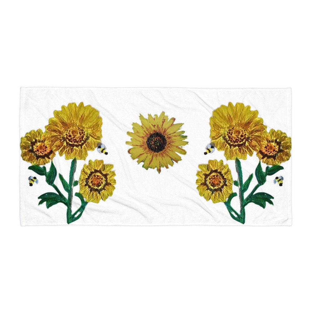 Marigolds floral bath towel,fall towels,botanical towels,housewares,decor,beach towels,kids bath towels,guest towels,nature lovers gift
