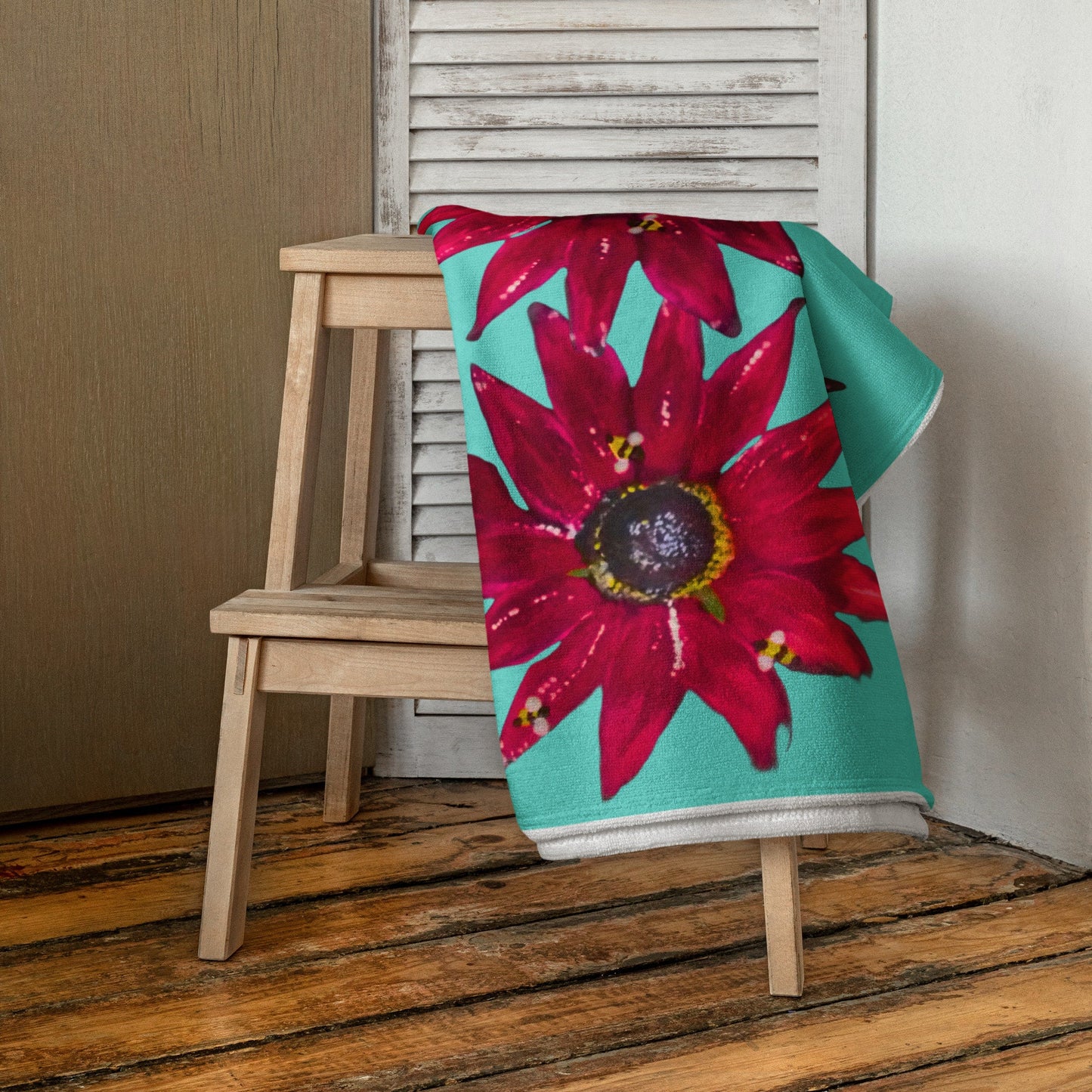 Red Jewel Helenium floral towels,fall towels,botanical towels,housewares,decor,kids bath towels,premium towels,guest towels,colorful towels