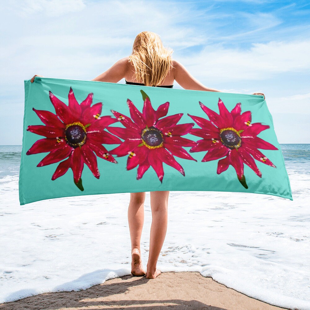 Red Jewel Helenium floral towels,fall towels,botanical towels,housewares,decor,kids bath towels,premium towels,guest towels,colorful towels