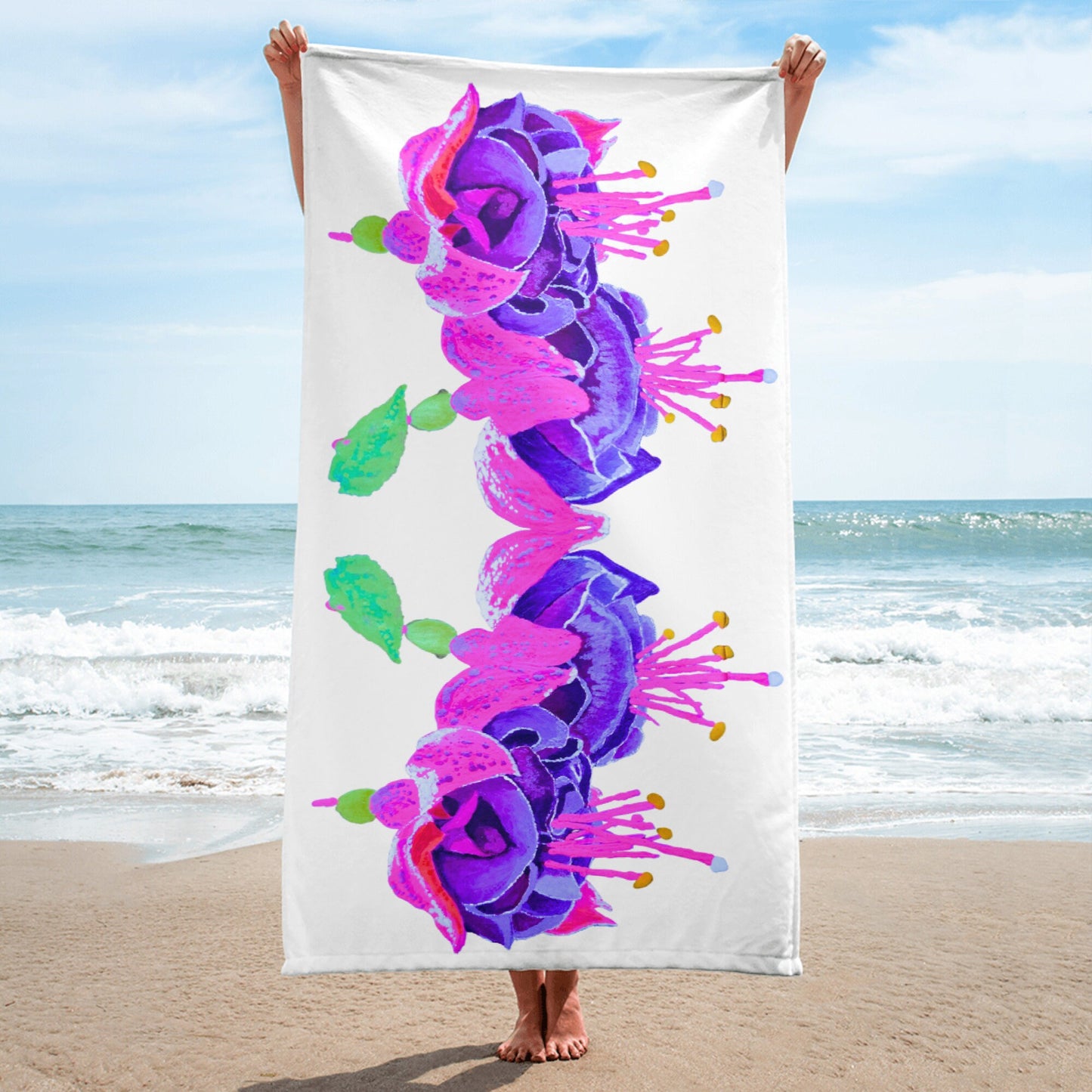 Colorful Fuscia Floral Beach Towel,fall towels,housewares,decor,botanical towels,kids bath towels,premium towels,guest towels,gym towels