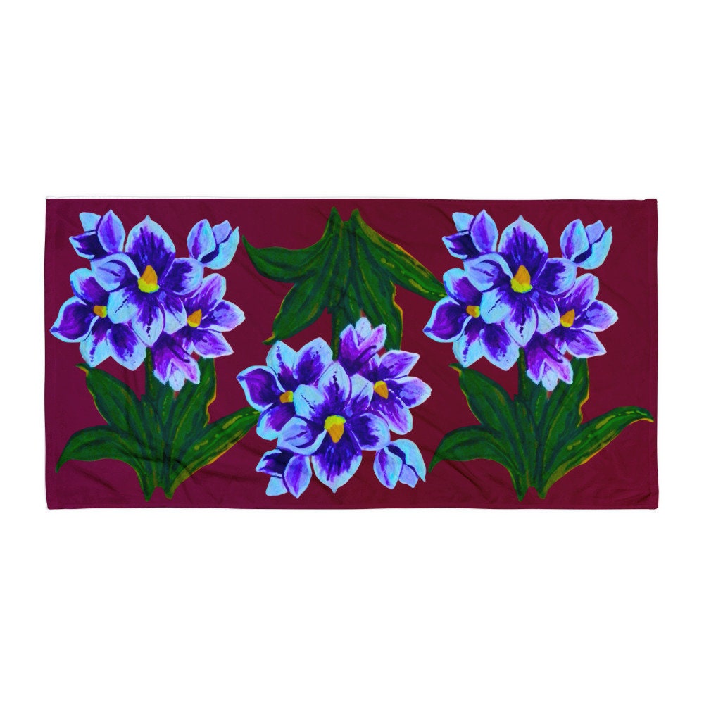 Water Hyacinth Beach Towel,fall towels,housewares,decor,kids bath towels,premium towels,pool towels,nature lovers gift,floral decor,colorful