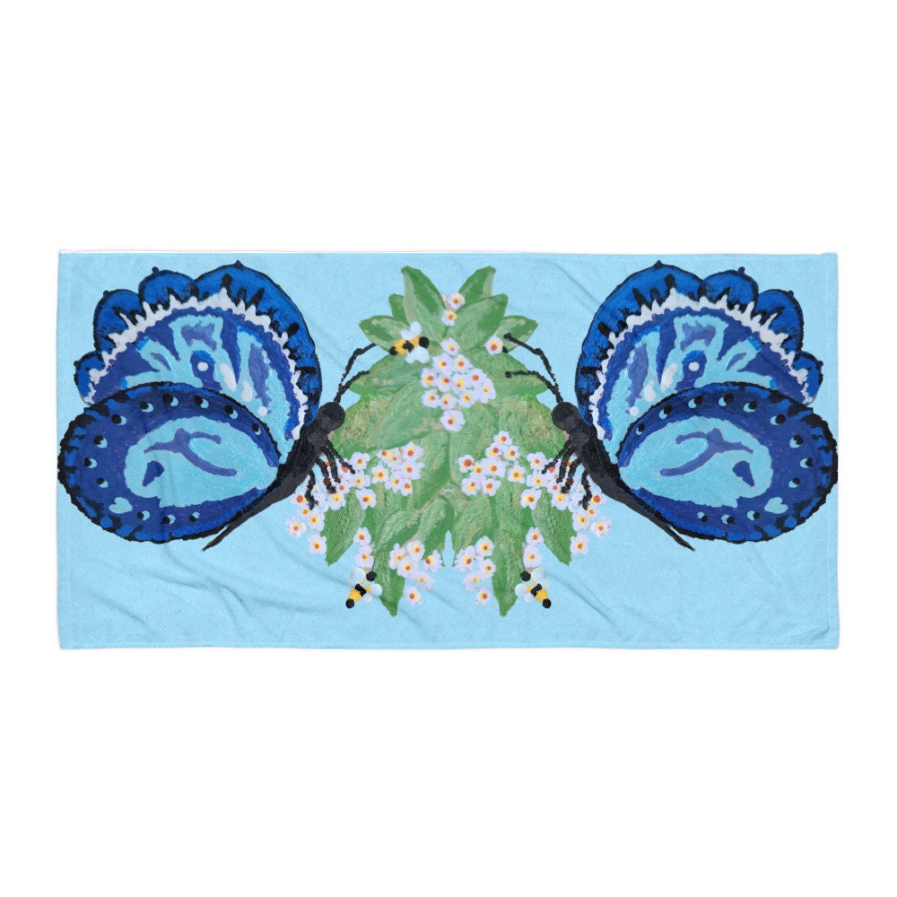 Blue Butterfly Bath Towel,fall towels,housewares,decor,botanical towels,kids bath towels,premium towels,beach towels,guest towels