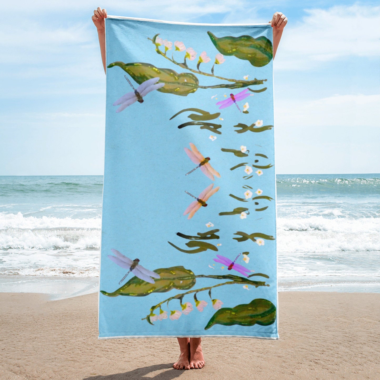 Dragonfly lovers floral towel,fall towels,botanical towels,housewares,decor,kids bath towels,premium towels,beach towels,guest towels
