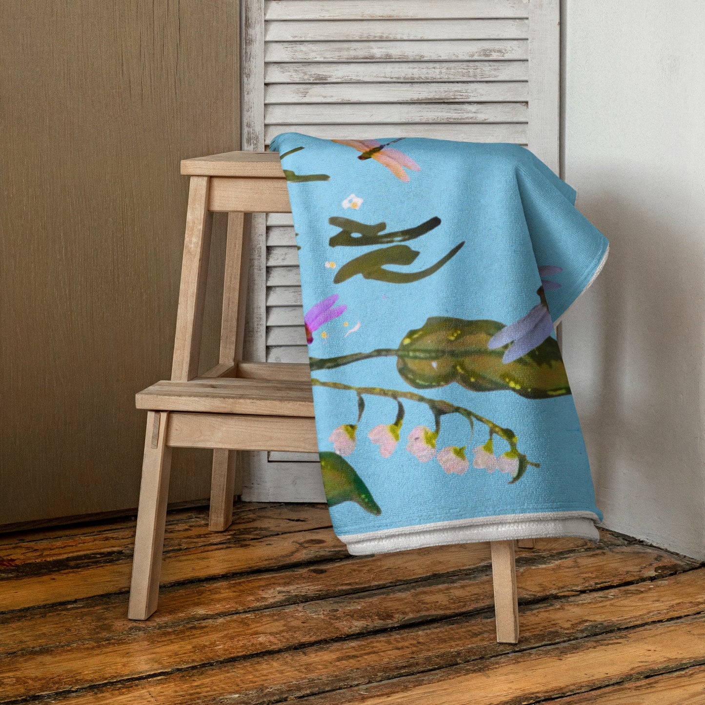 Dragonfly lovers floral towel,fall towels,botanical towels,housewares,decor,kids bath towels,premium towels,beach towels,guest towels