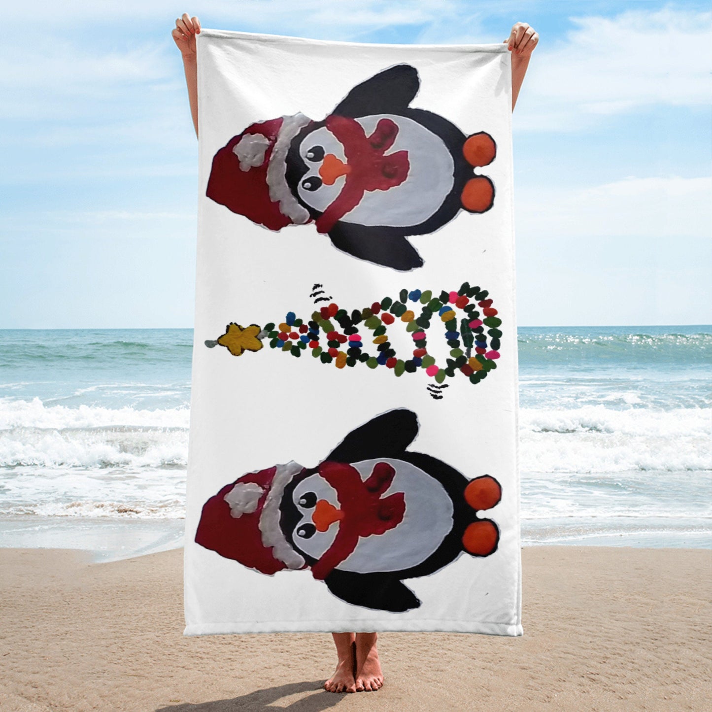 Holiday towels,fall towels,penguin lovers gift,housewares,decor,holiday decor,beach towels,bathroom towels,guest towels,kids bath towels
