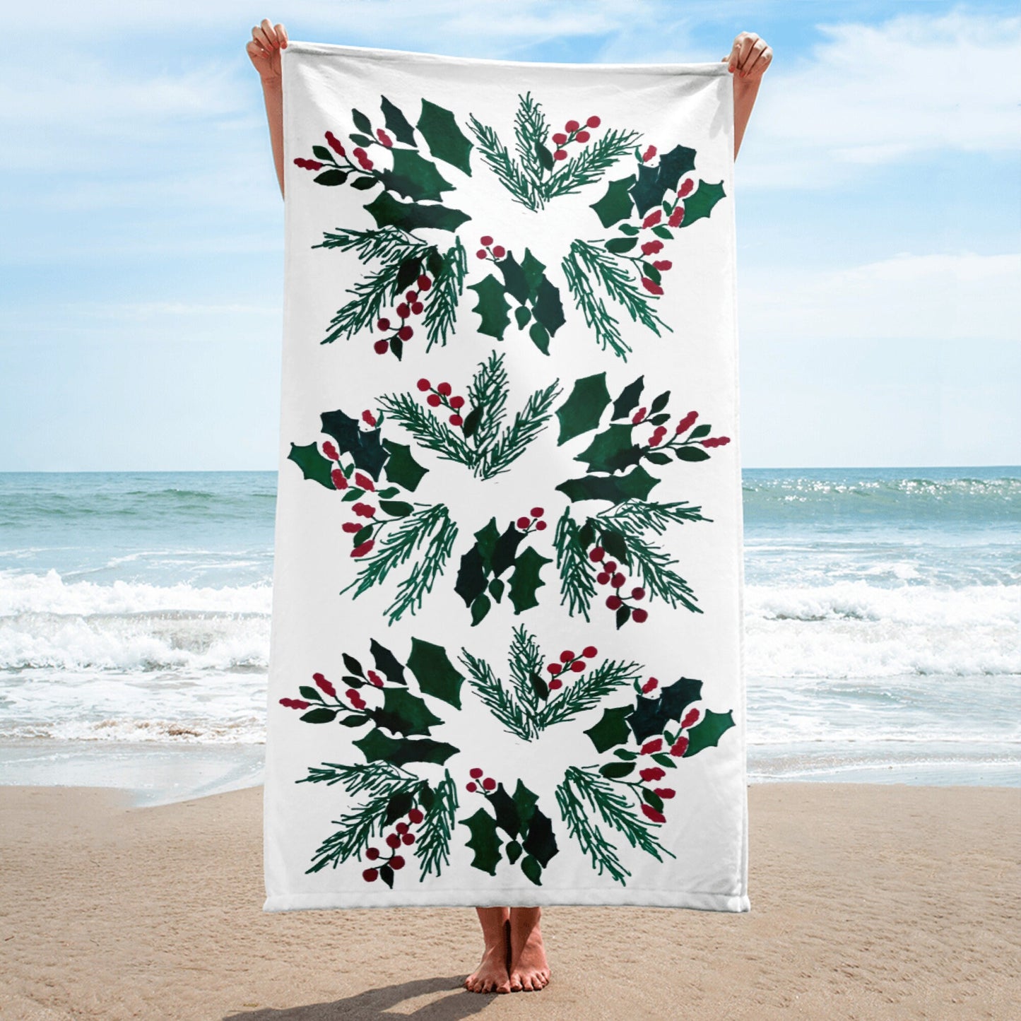 Christmas Holly Towel,fall towels,housewares,decor,holiday decor,beach towels,kids bath towels,guest towels,botanical towels,christmas towel