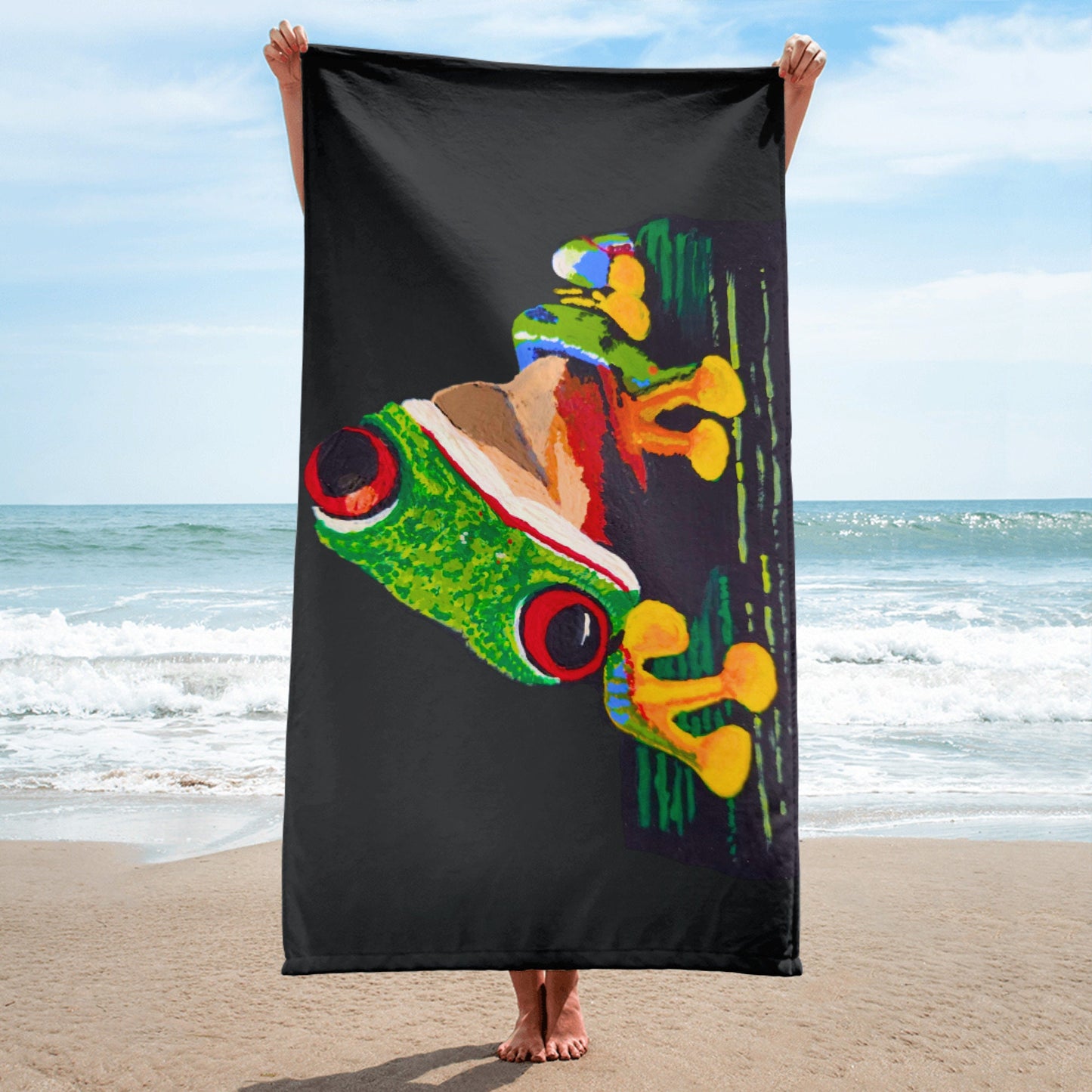 Green Frog towel,fall towels,botanical towels,housewares,decor,guest towels,kids bath towels,beach towels,premium towels,nature lovers gift