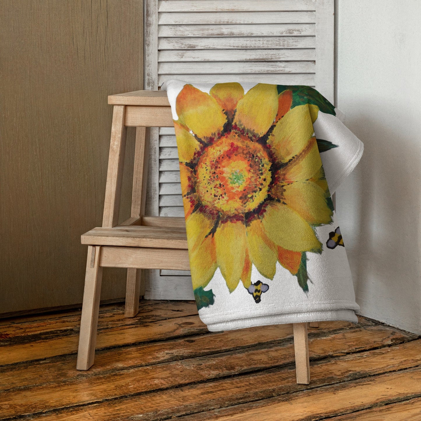 Yellow floral towel,fall towels,housewares,decor,botanical towels,guest towels,beach towels,kids bath towels,floral towels