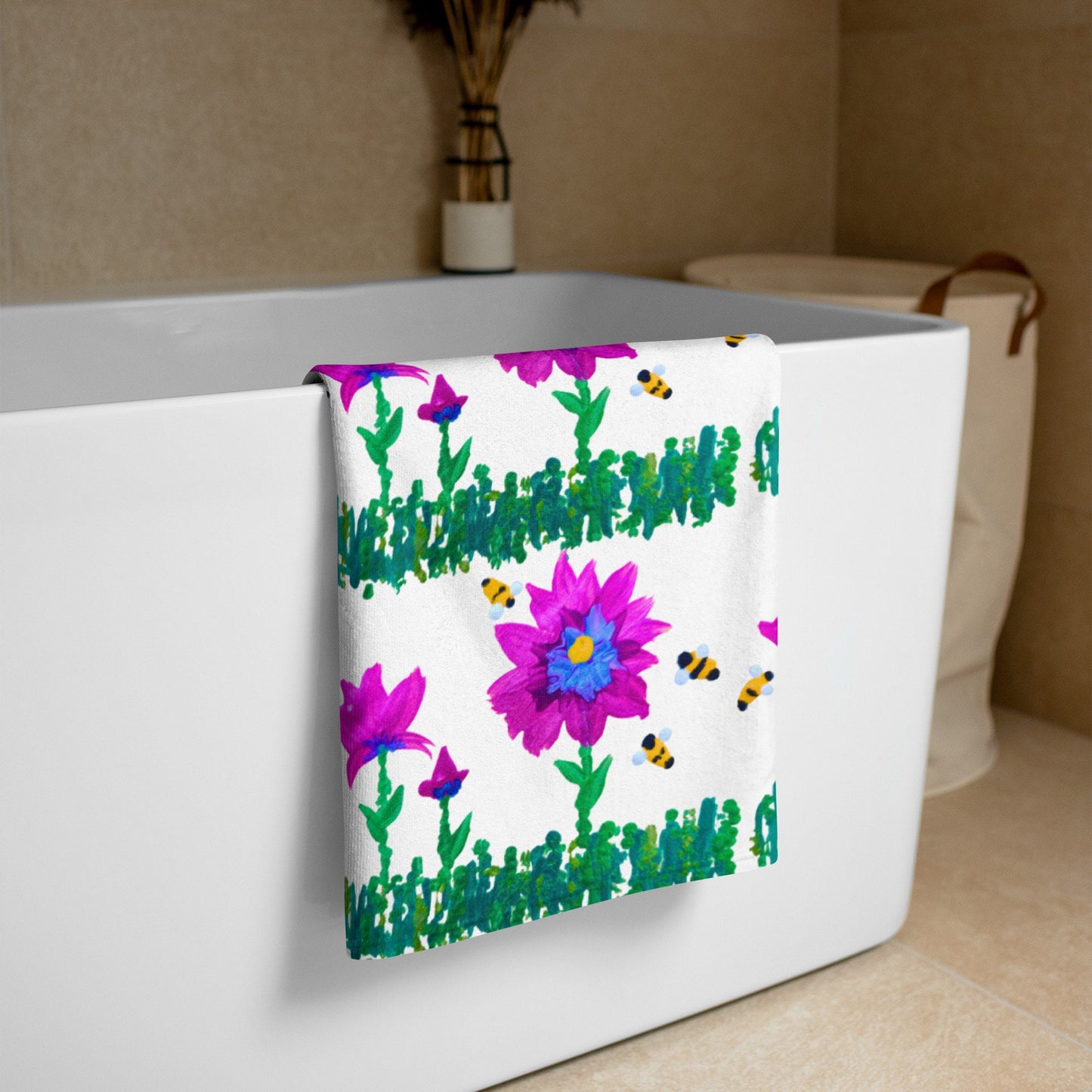 Pink and Blue Floral Towel,beach towels,floral decor,botanical towels,guest towels,bathroom towels,kids bath towels,colorful towels