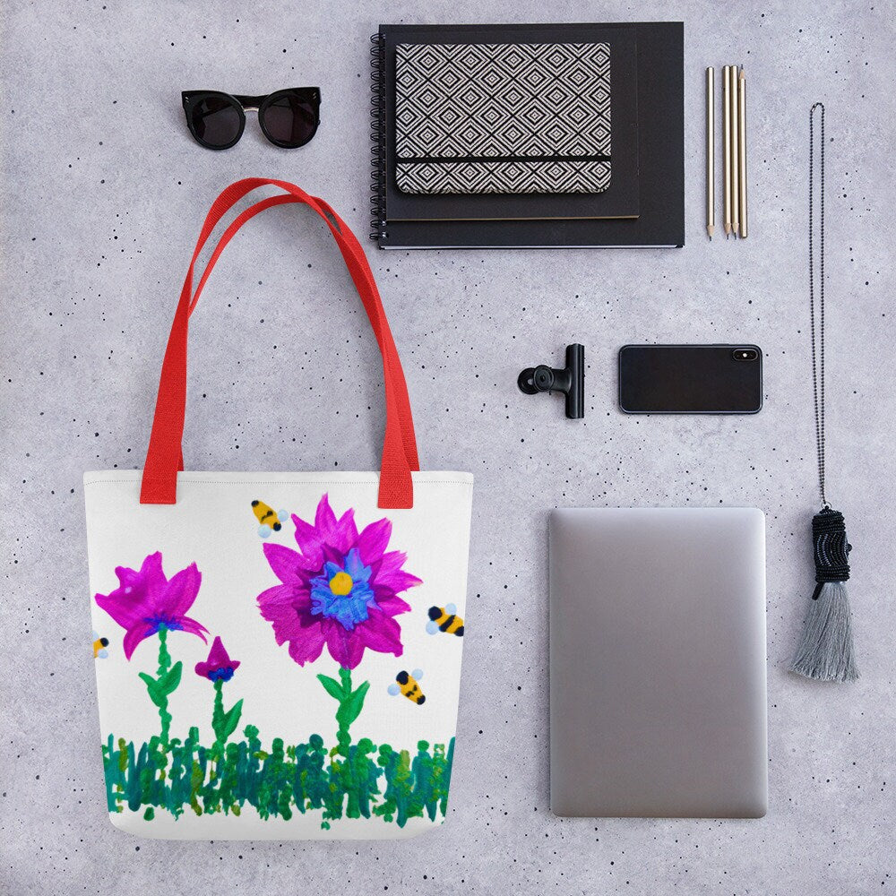 Pink and Blue Floral Tote Bag,reusable tote bag,nurse tote bag,farmers market tote bag,botanical tote,colorful tote bag