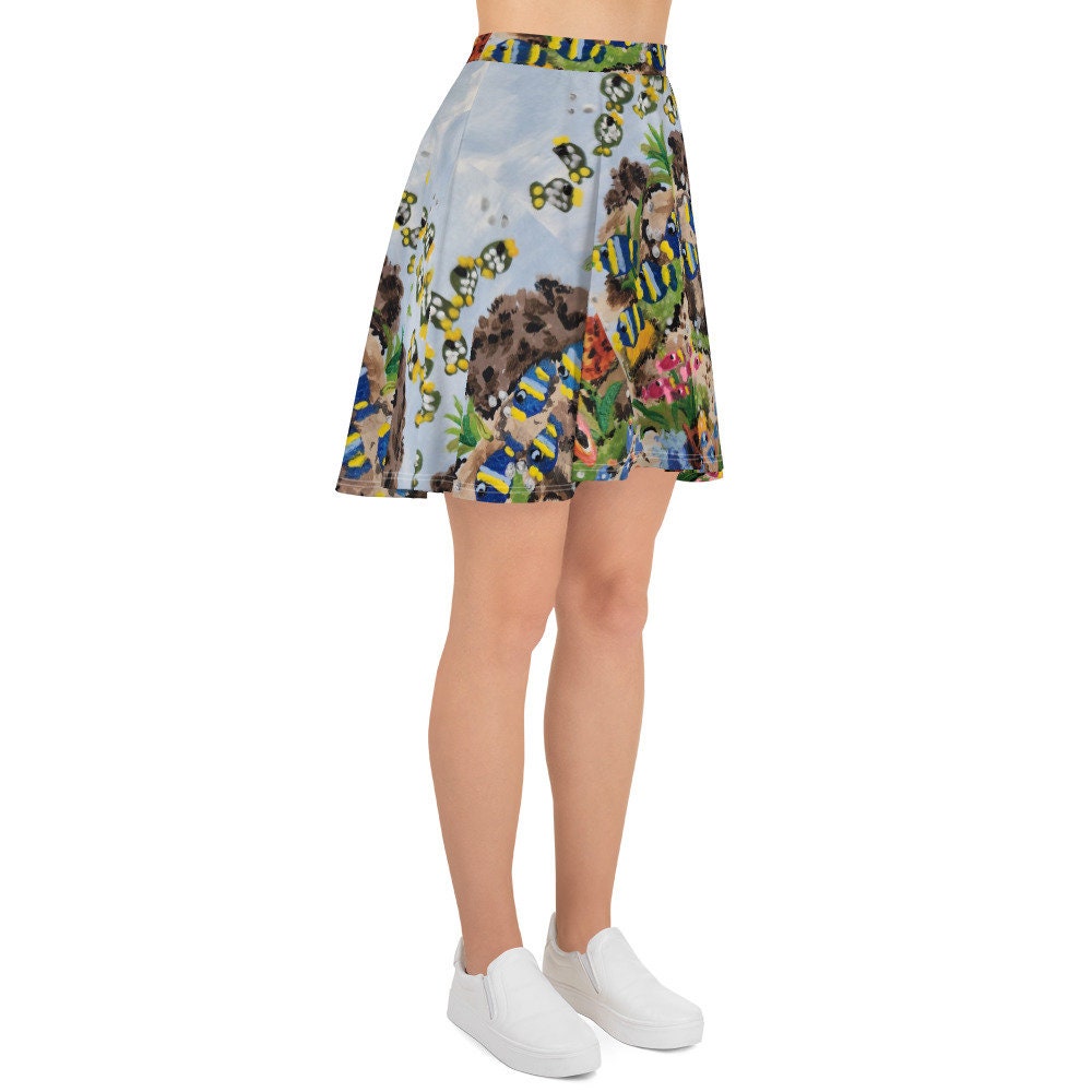 Ocean View Print Skirt,pleated skirt,office skirt,gift for sisters,flared skirt,flowy skirt,elastic waist,plus size,ruffle skirt,colorful
