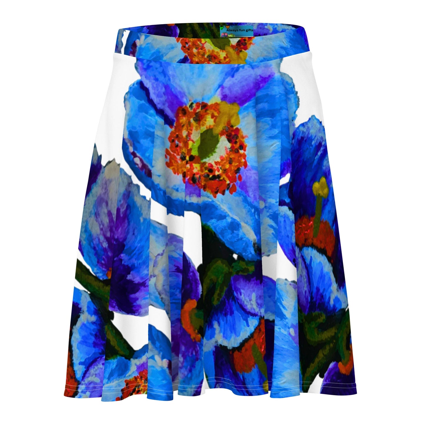 Blue Poppies Skirt,elastic waist skirt,office skirt,flared skirt,floral skirt,plus size skirt,flower skirt,colorful skirt