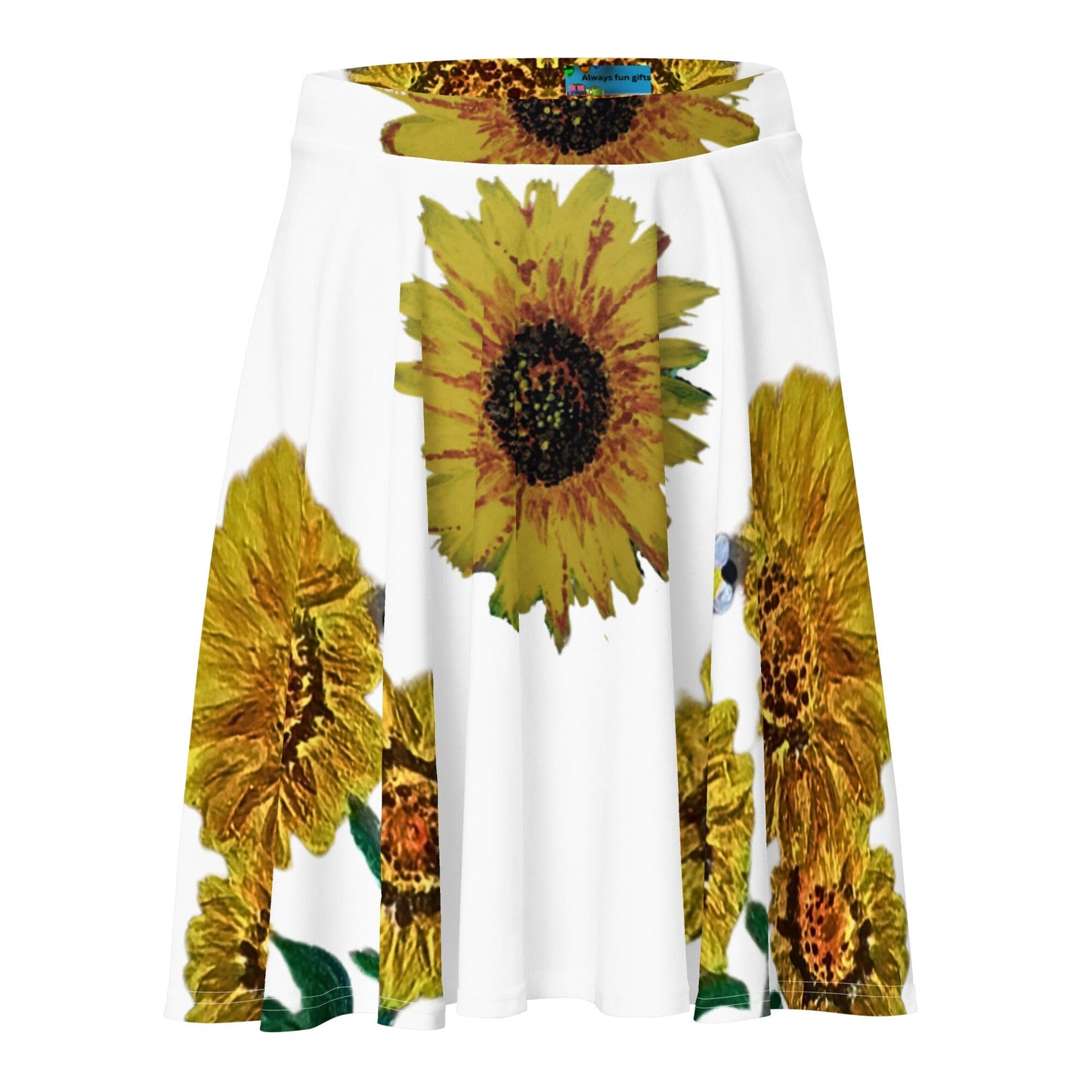 Sunflower Skirt,elastic waist,knee length,floral skirt,pleated skirt,office skirt,plus size,vintage skirt