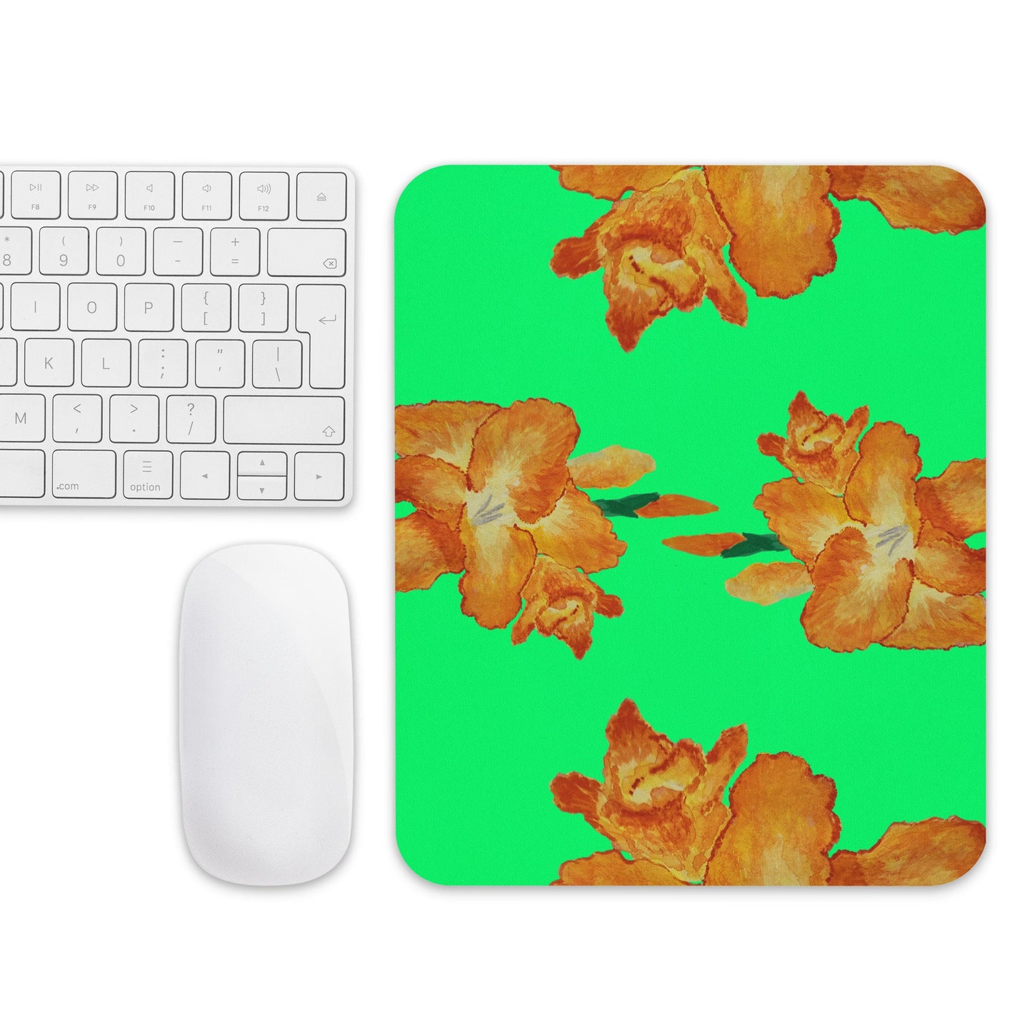 Gladiolus Floral Mouse Pad,wildflower mousepad,green mousepad,yellow flower,desk decor,botanical mousepad,desk accessories,cute mousepad