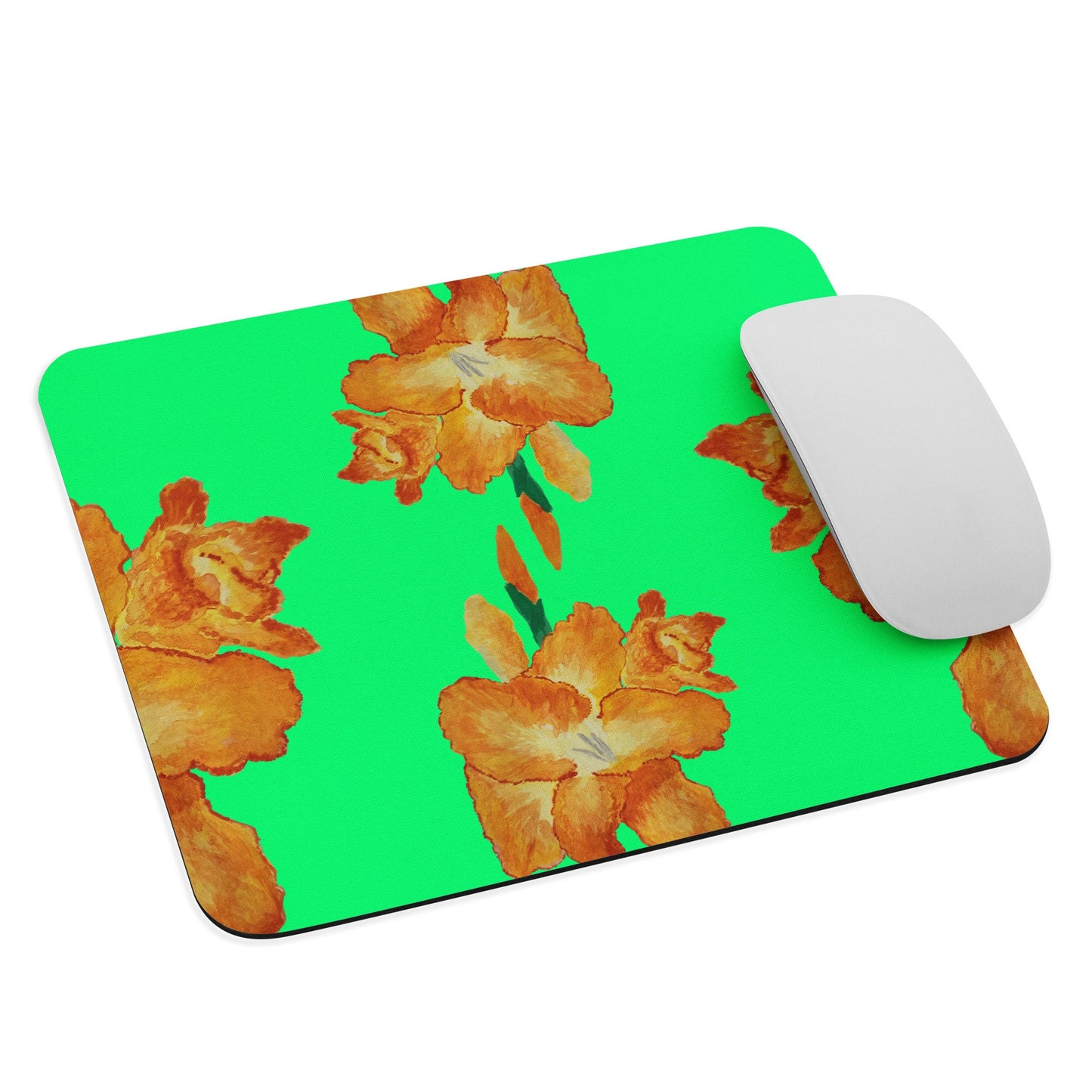 Gladiolus Floral Mouse Pad,wildflower mousepad,green mousepad,yellow flower,desk decor,botanical mousepad,desk accessories,cute mousepad