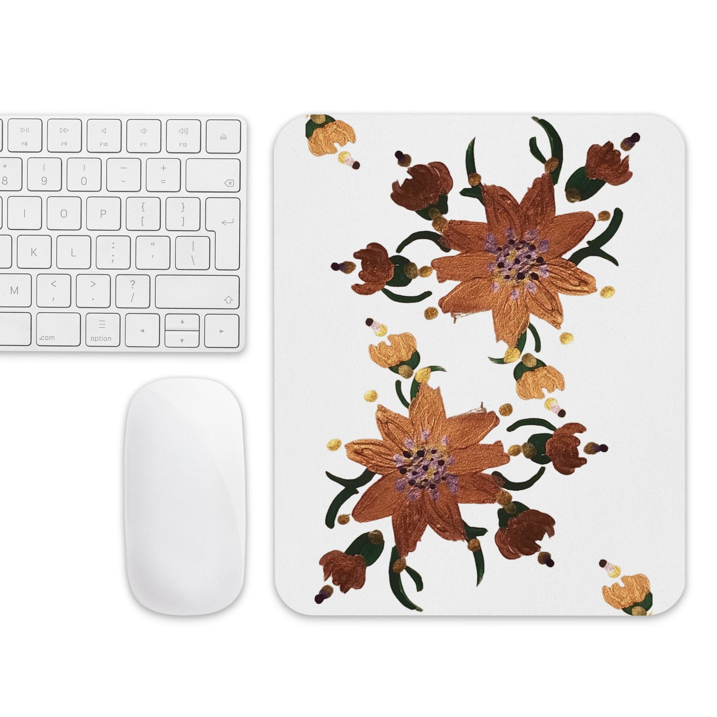 Gold Floral Mousepad,girly mousepad,wildflower mousepad,botanical mousepad,gifts for nerds,aesthetic mousepad