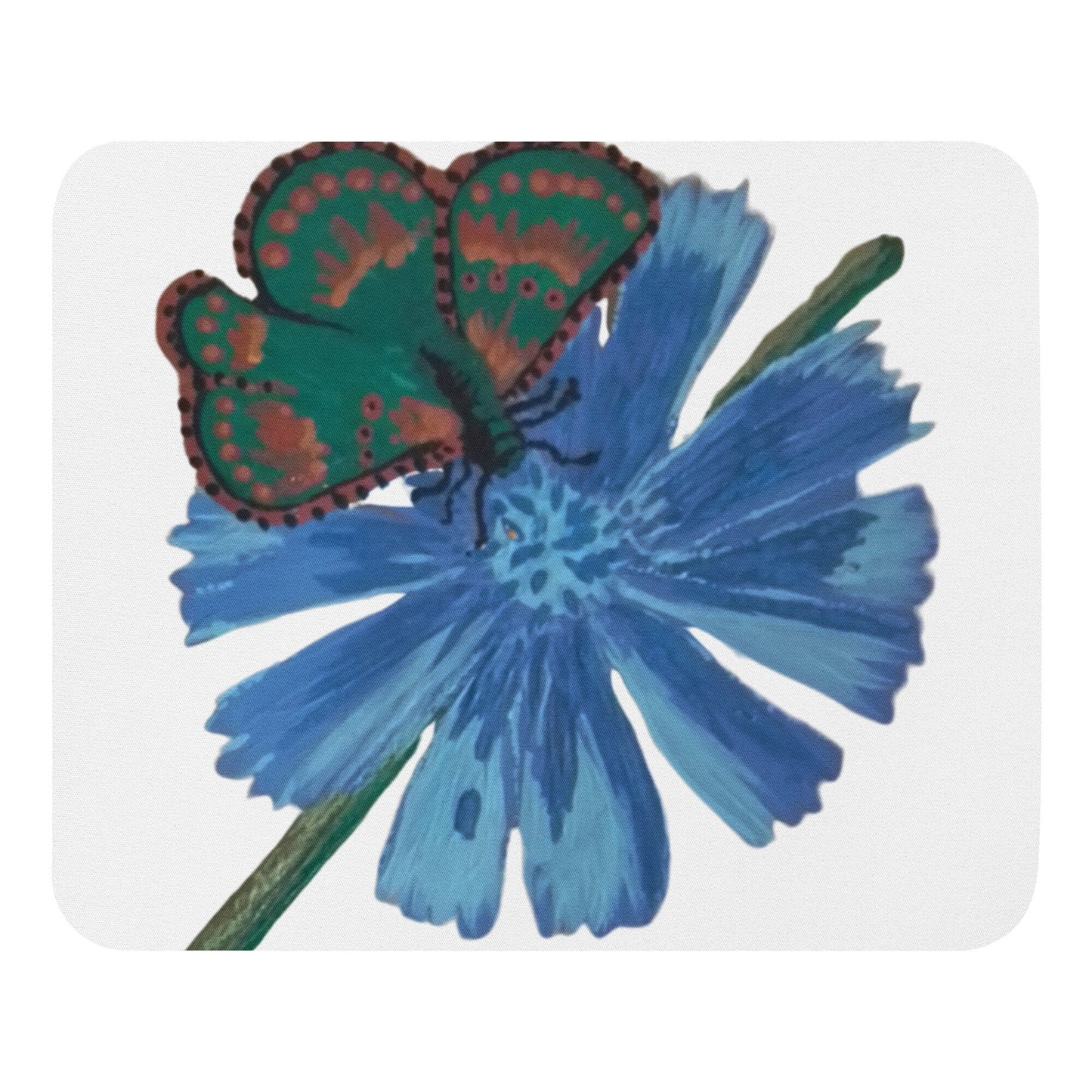 Green Butterfly,Blue Flower Mousepad,aesthetic mousepad,floral mousepad,wildflower mousepad,plant mousepad,girly mousepad