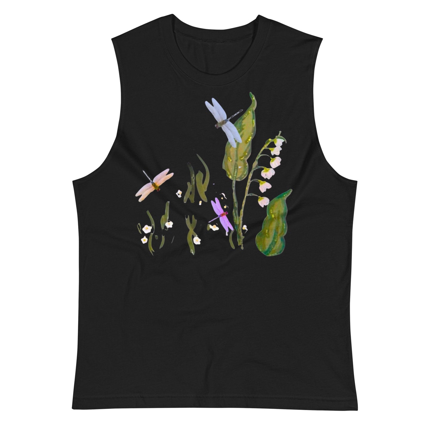 Dragonfly Shirt,wildflower shirt,botanical shirt,painted floral top,black floral top