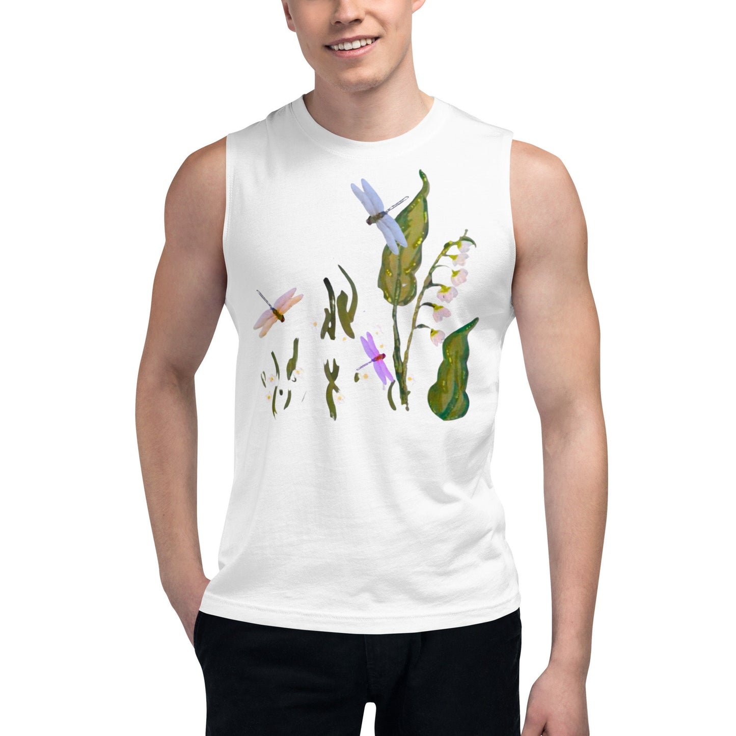 Dragonfly Shirt,wildflower shirt,botanical shirt,painted floral top,black floral top