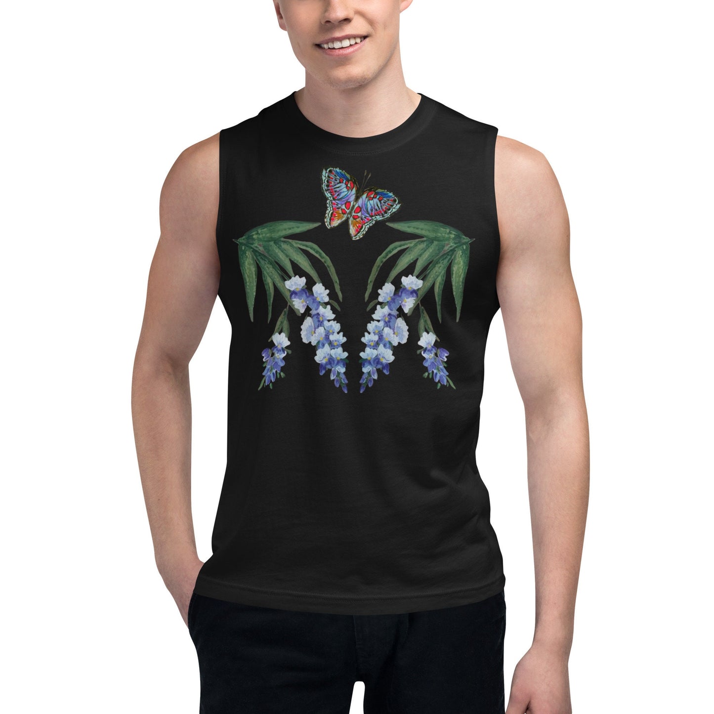 Monarch Wisteria Shirt,wildflowers shirt,botanical shirt,butterfly top,painted floral shirt,plants shirt,pastel colors